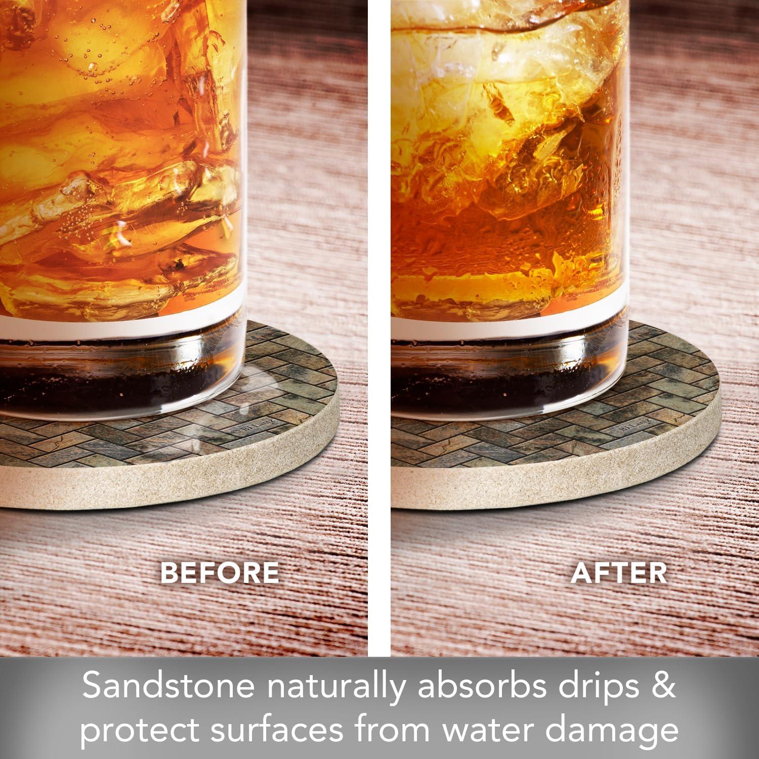 Thirstystone "Stone Herringbone" 4-Pack Natural Sandstone Coasters