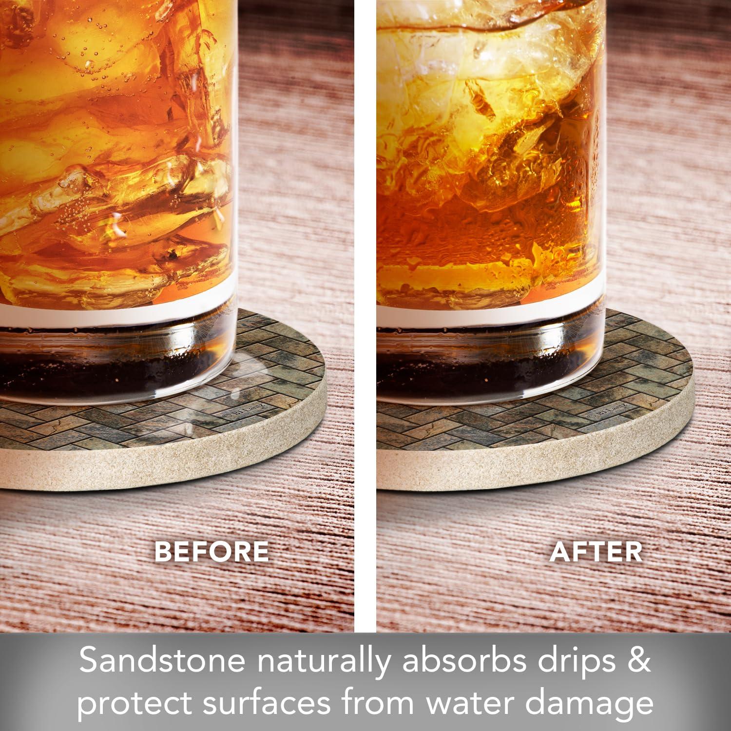 Thirstystone "Stone Herringbone" 4-Pack Natural Sandstone Coasters