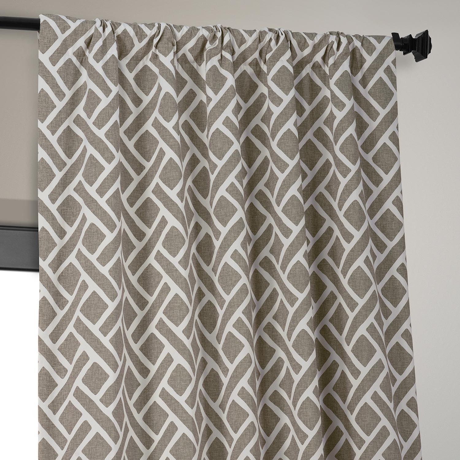 Taupe Geometric Cotton Light-Filtering Window Panel, 50" x 108"