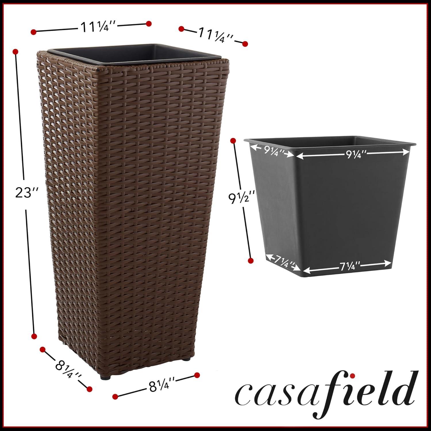 Casafield All-Weather Outdoor Planters with Liners - Set of 2, Tall Tapered Plant Boxes with Flower Pots for Front Porch, Patio, Garden - Espresso