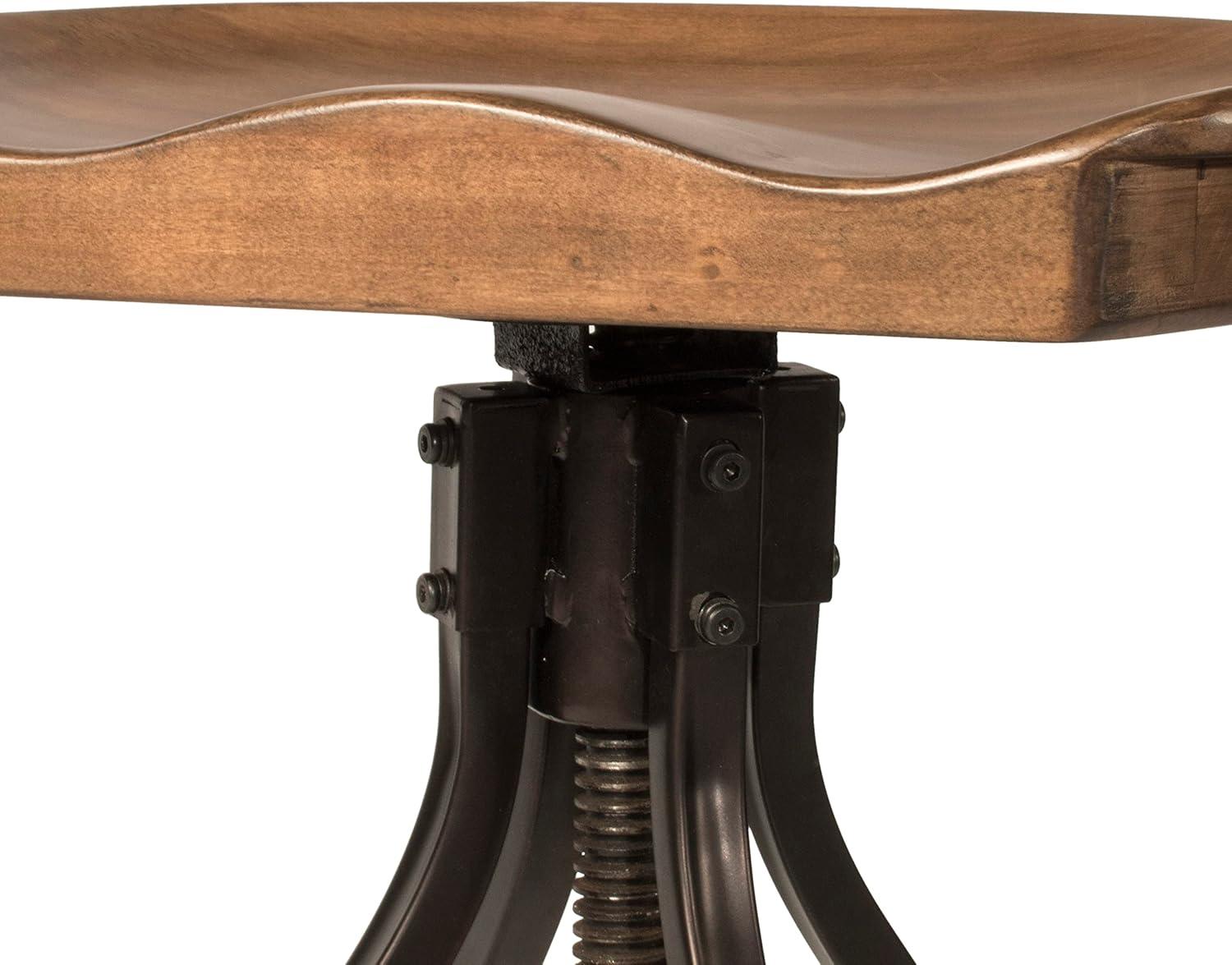 Adjustable Walnut Saddle Seat Industrial Bar Stool