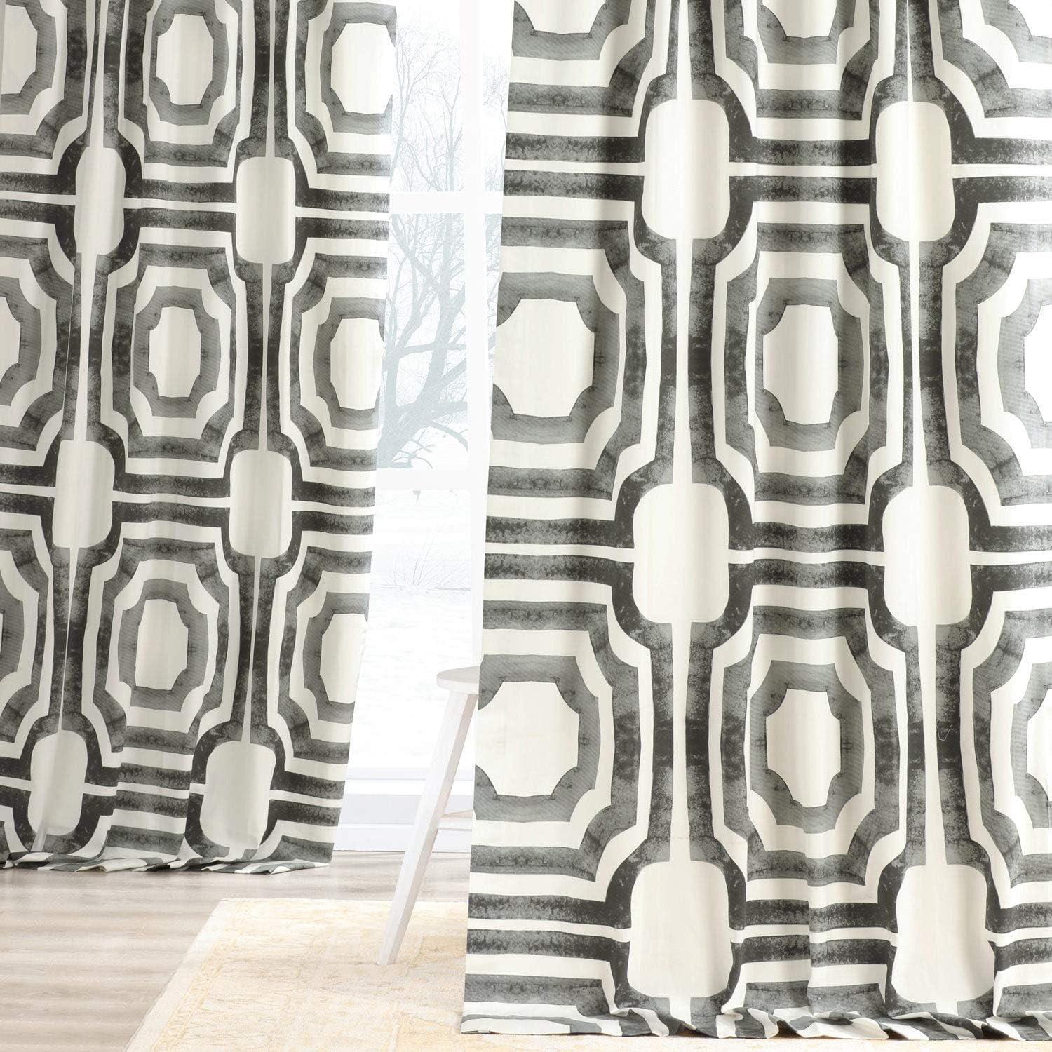 HPD Half Price Drapes Geometric Printed Curtains 108 Inches Long Luxury Cotton Curtains (1 Panel) Room Darkening Window Curtains for Bedroom & Living Room, 50W x 108L, Mecca Geometric Steel