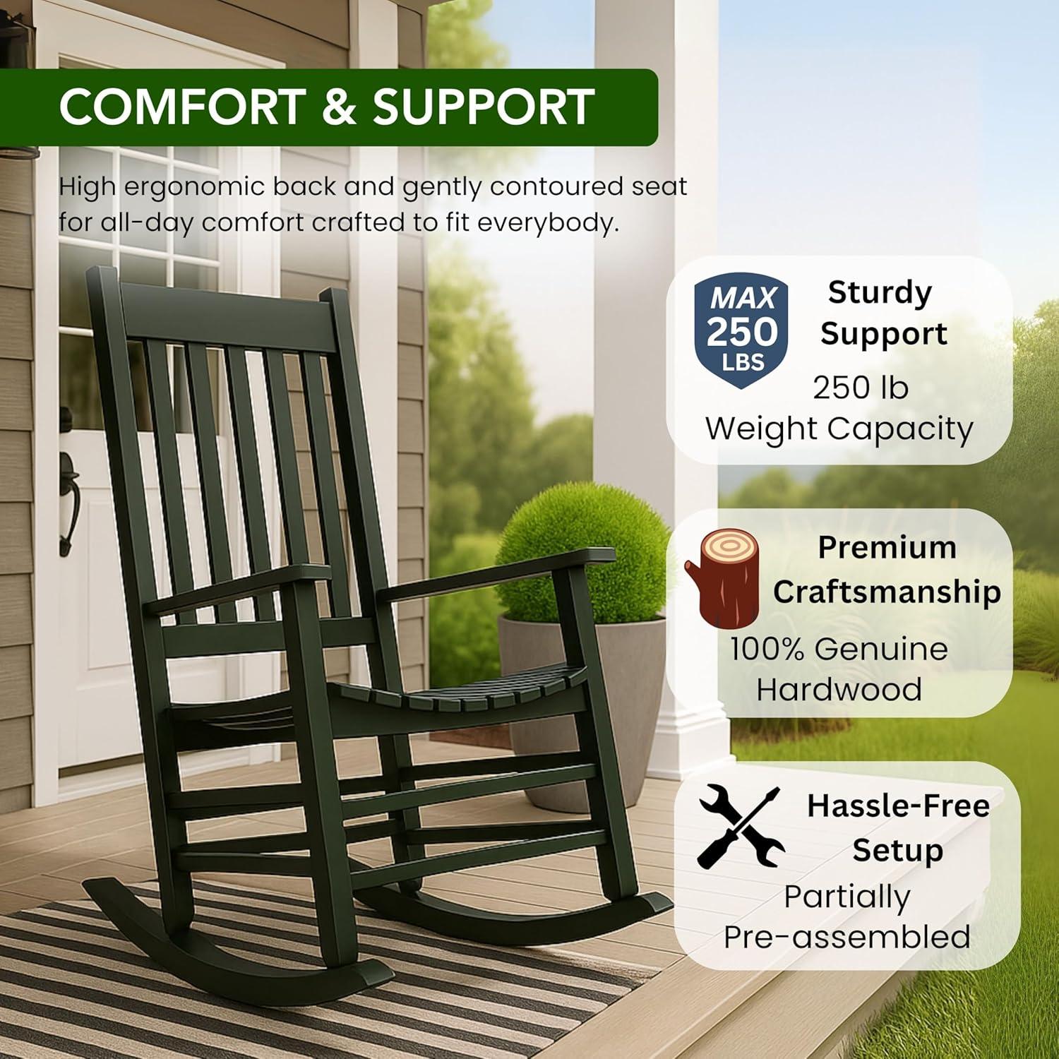 Shine Company Traditional Hardwood Indoor/Outdoor Patio Porch Rocker in Green