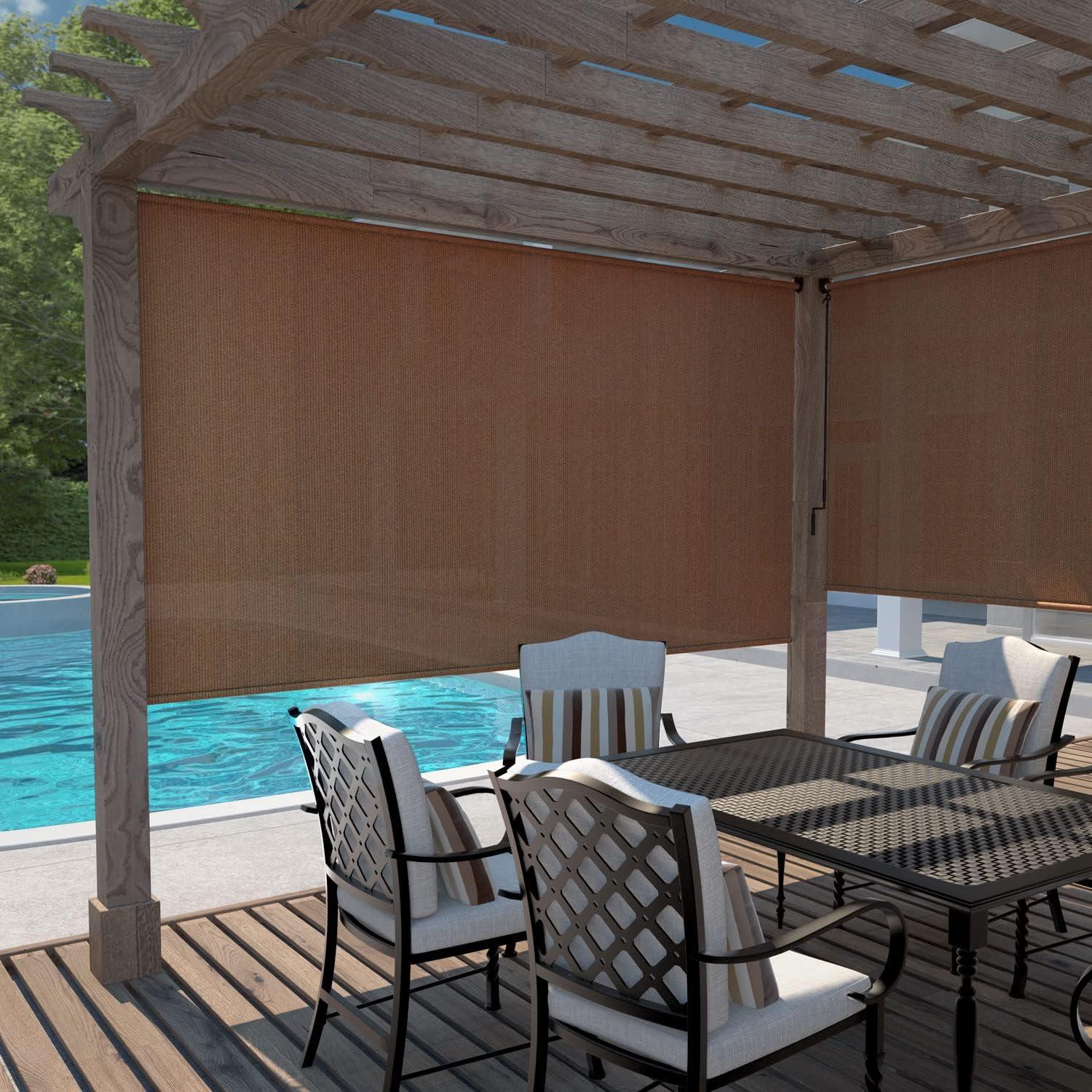 Vicllax Outdoor Patio Crank Sun Blocking Roller Shade Modern Style, Fabric, 4'Wx6'H, Mocha