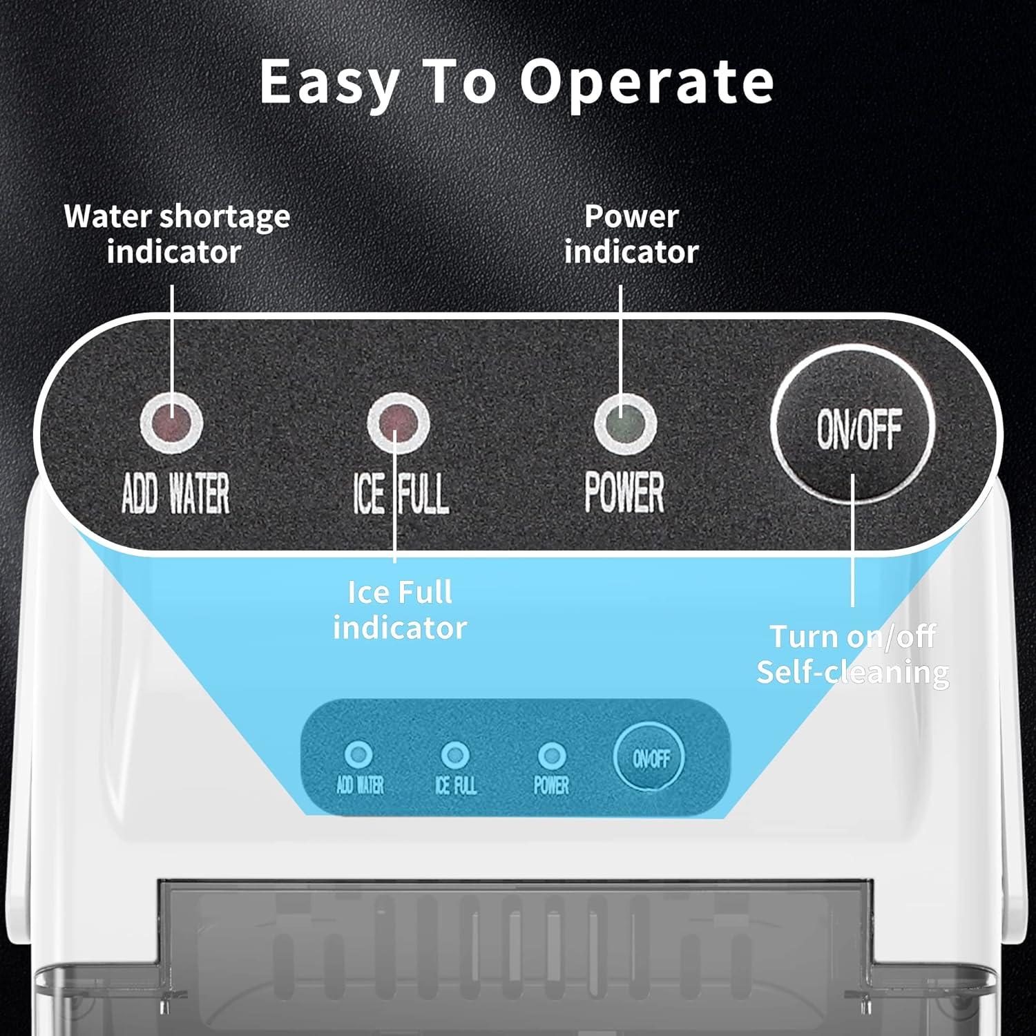 COWSAR Ice Maker Countertop, Portable Ice Machine with Self-Cleaning, 26.5lbs/24Hrs, 9 Bullet Ice Cubes in 6 Mins, Ice Basket and Scoop, Ideal for Home, Kitchen, Bar, Camping, White