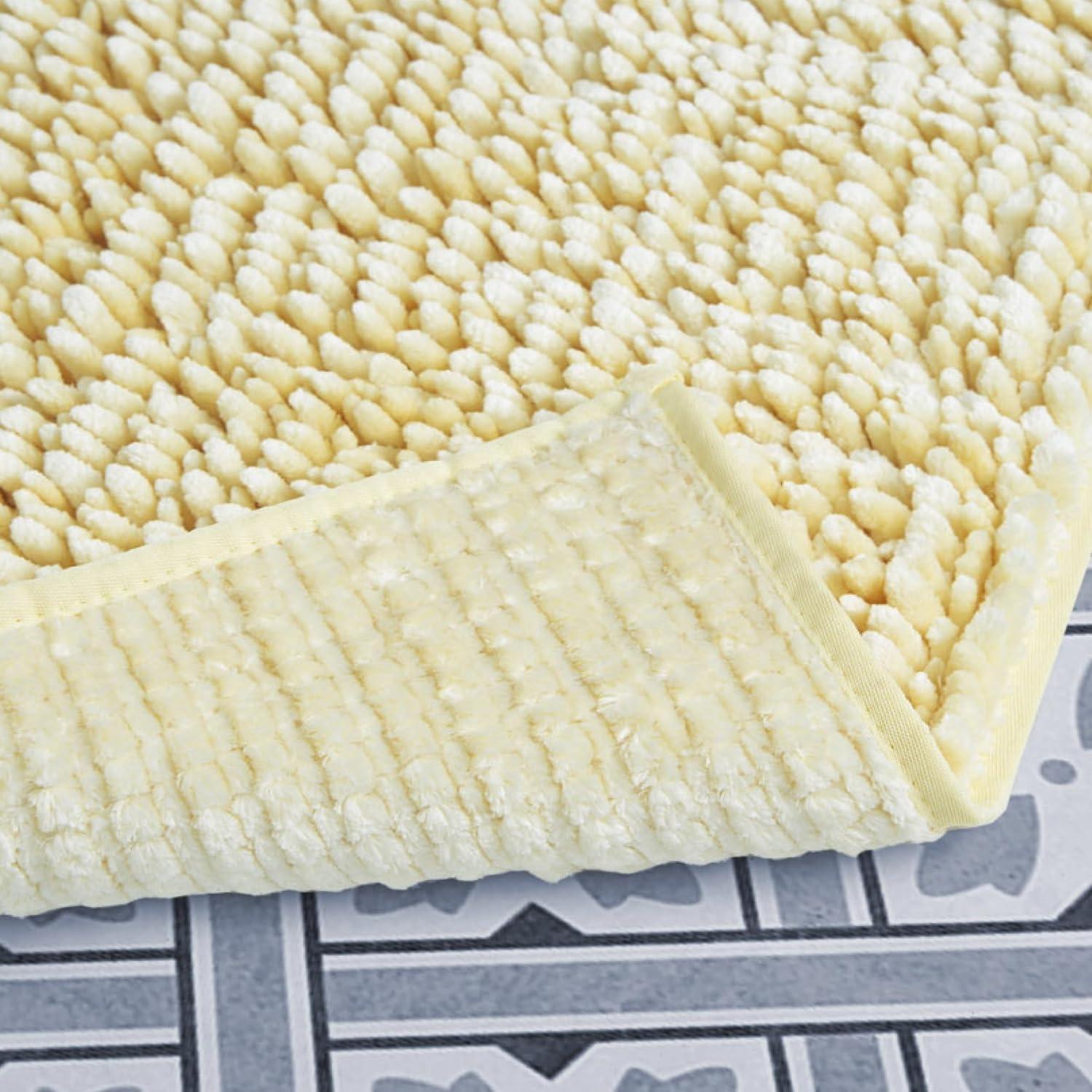 Silky Velvet Yellow Chenille 27" x 45" Bath Mat with Non-Slip Backing