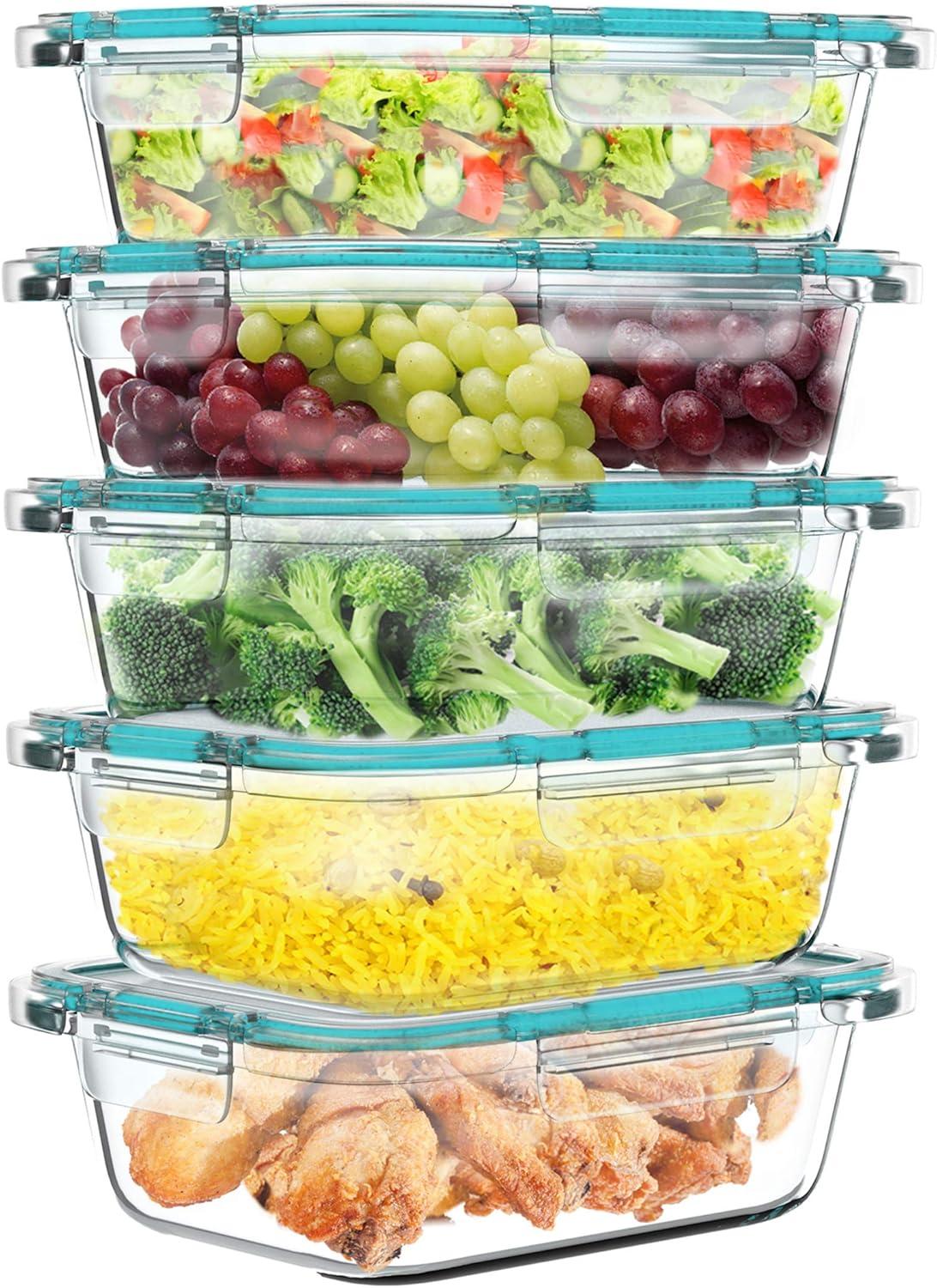 Clear Borosilicate Glass 5-Pack Meal Prep Container Set