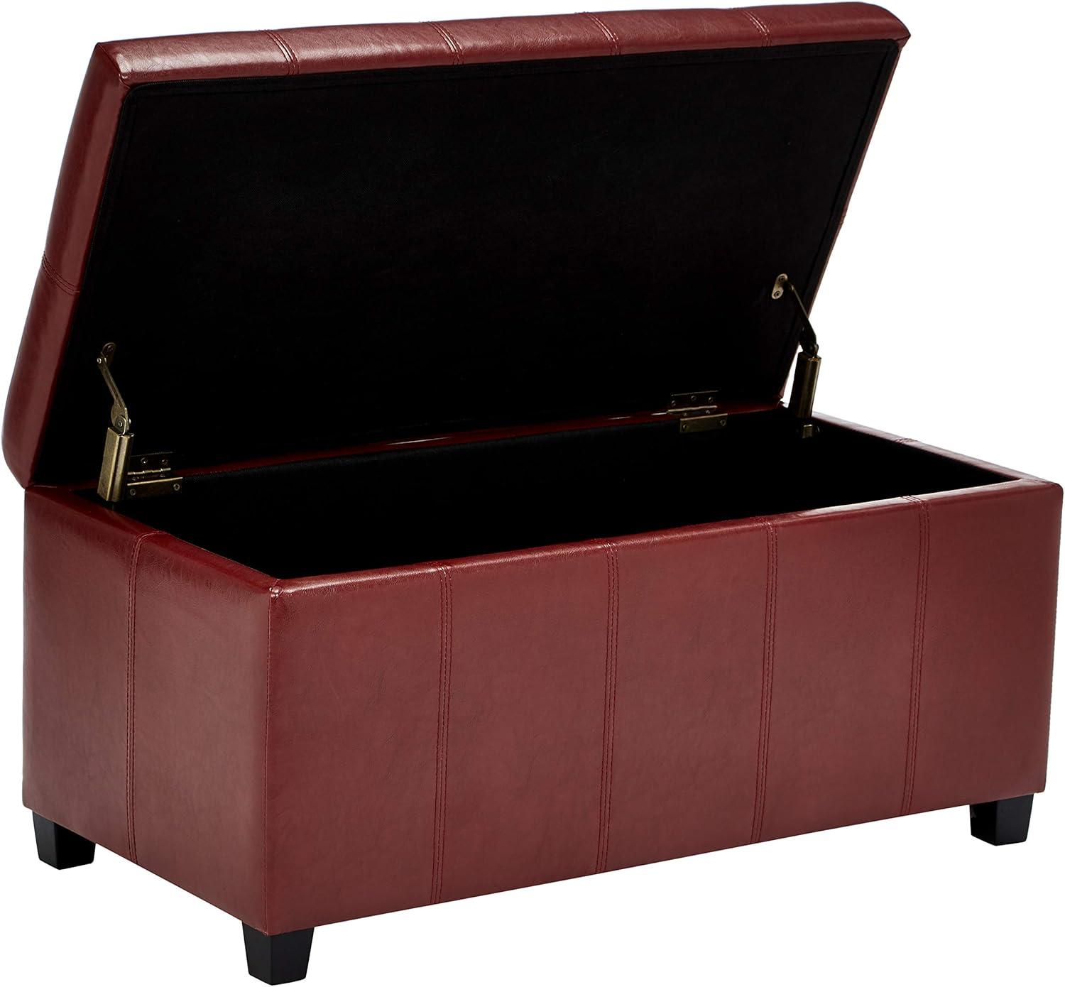 NicBex Faux Leather Storage Ottoman Bench,Upholstered Storage Ottoman with Stitched Design,Modern Storage Bench for Living Room,Bedroom,Red