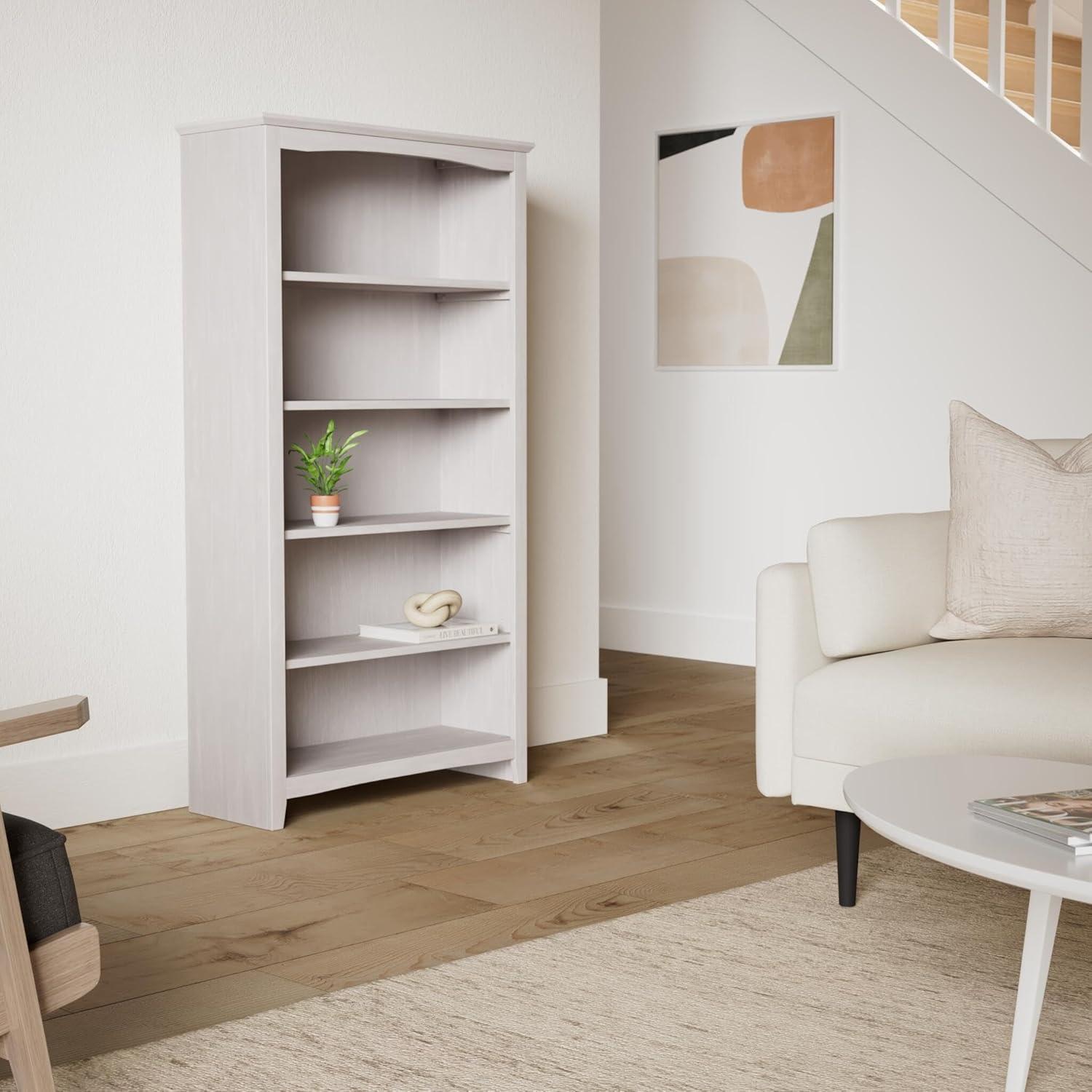 60" Shaker Bookcase Washed Gray/Taupe - International Concepts: Solid Wood, 4-Shelf Storage