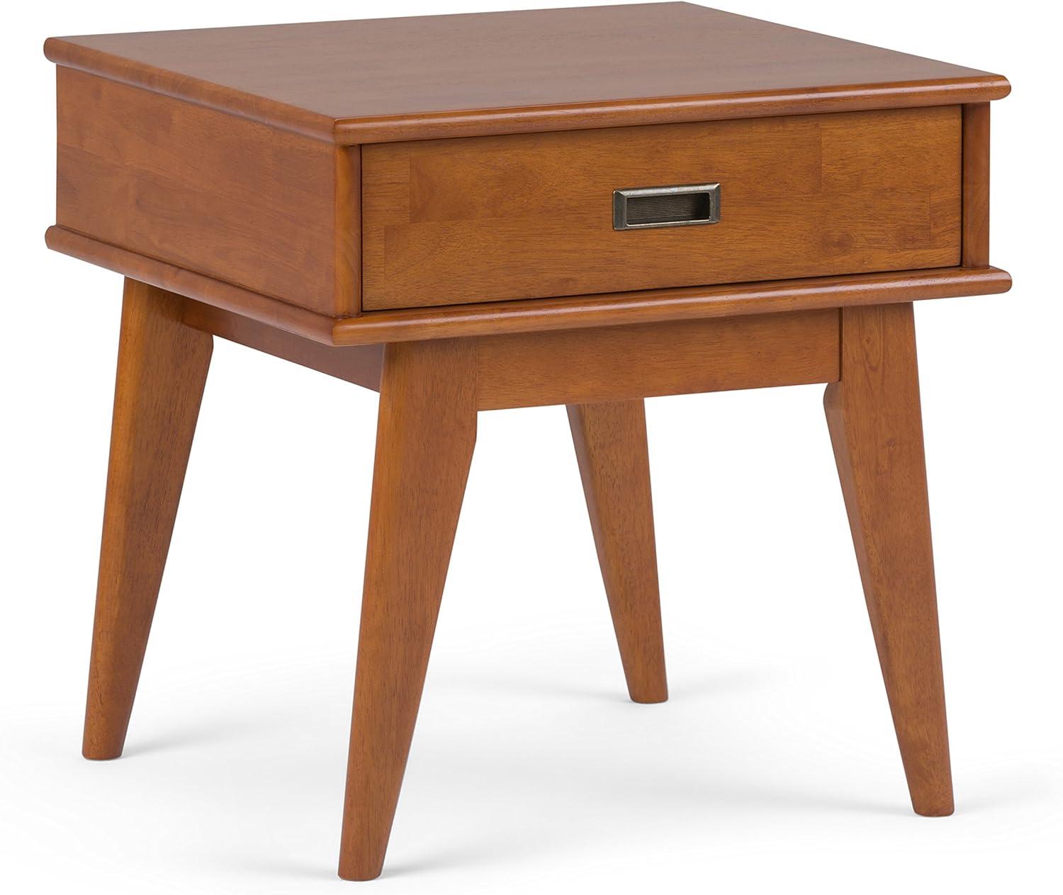 Draper Teak Brown Solid Hardwood End Table with Drawer