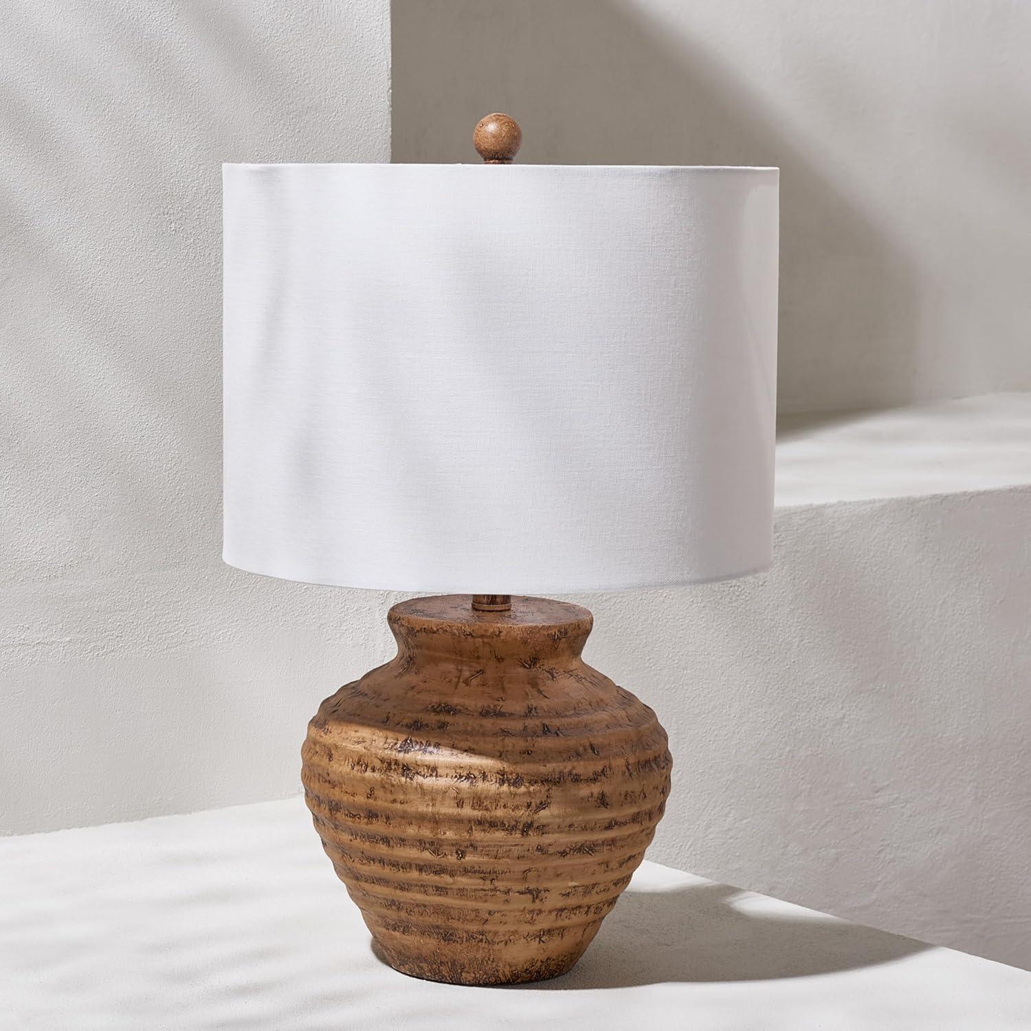 Kamryn Rustic Brown Resin Table Lamp with White Shade