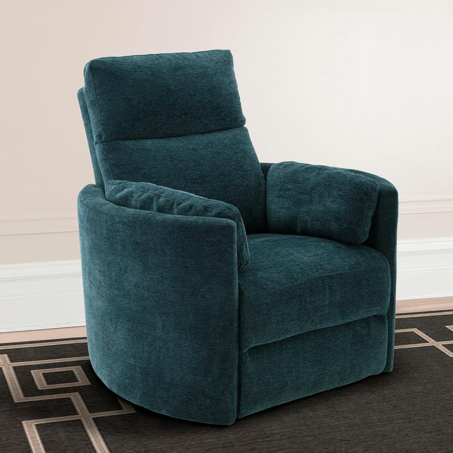 Contemporary Peacock Blue Leather Swivel Recliner Chair