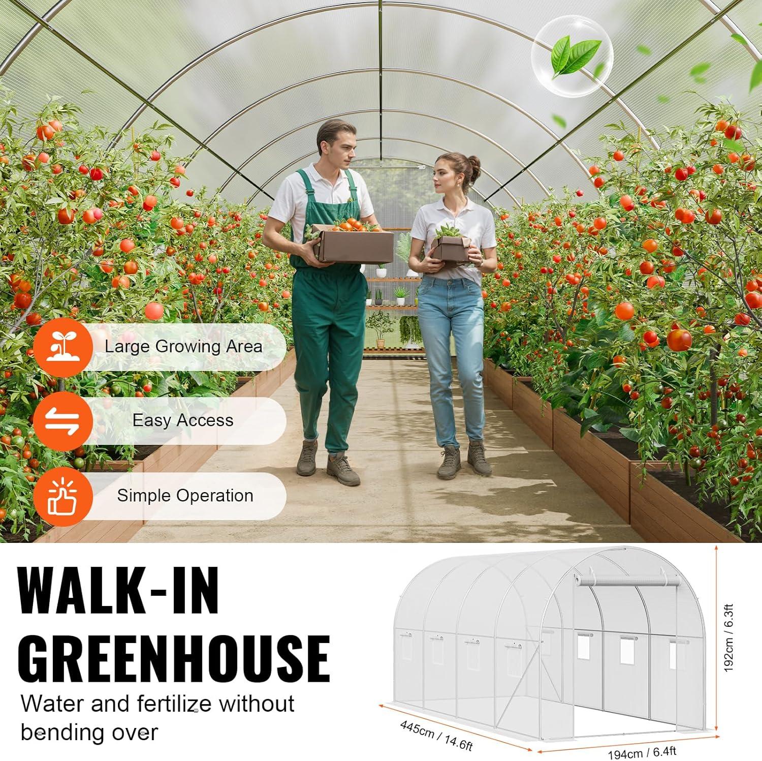 Large White PE Walk-In Tunnel Greenhouse with Galvanized Steel Frame