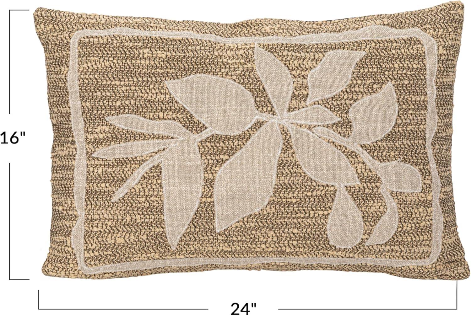 Tan and Brown Woven Botanical Lumbar Pillow