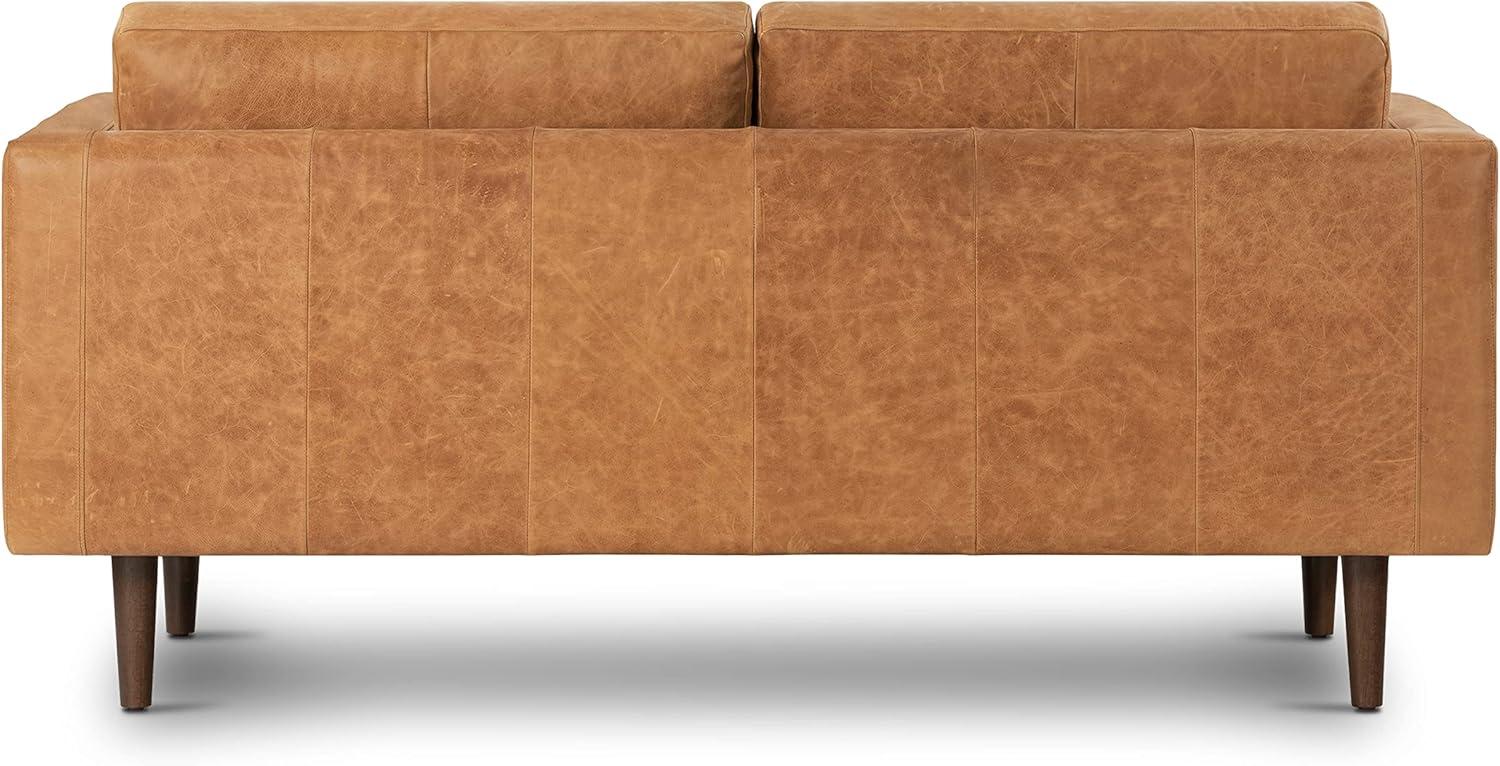 Cognac Tan Tufted Leather Lawson Sofa with Wood Legs