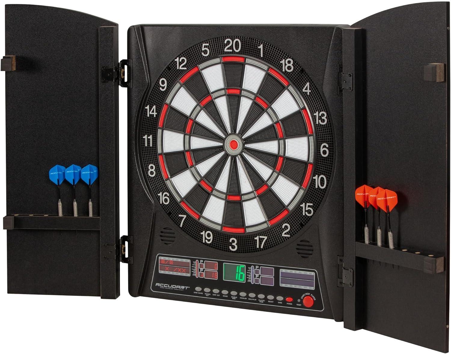 Apollo Black Woodgrain Electronic Dartboard Cabinet with Doors