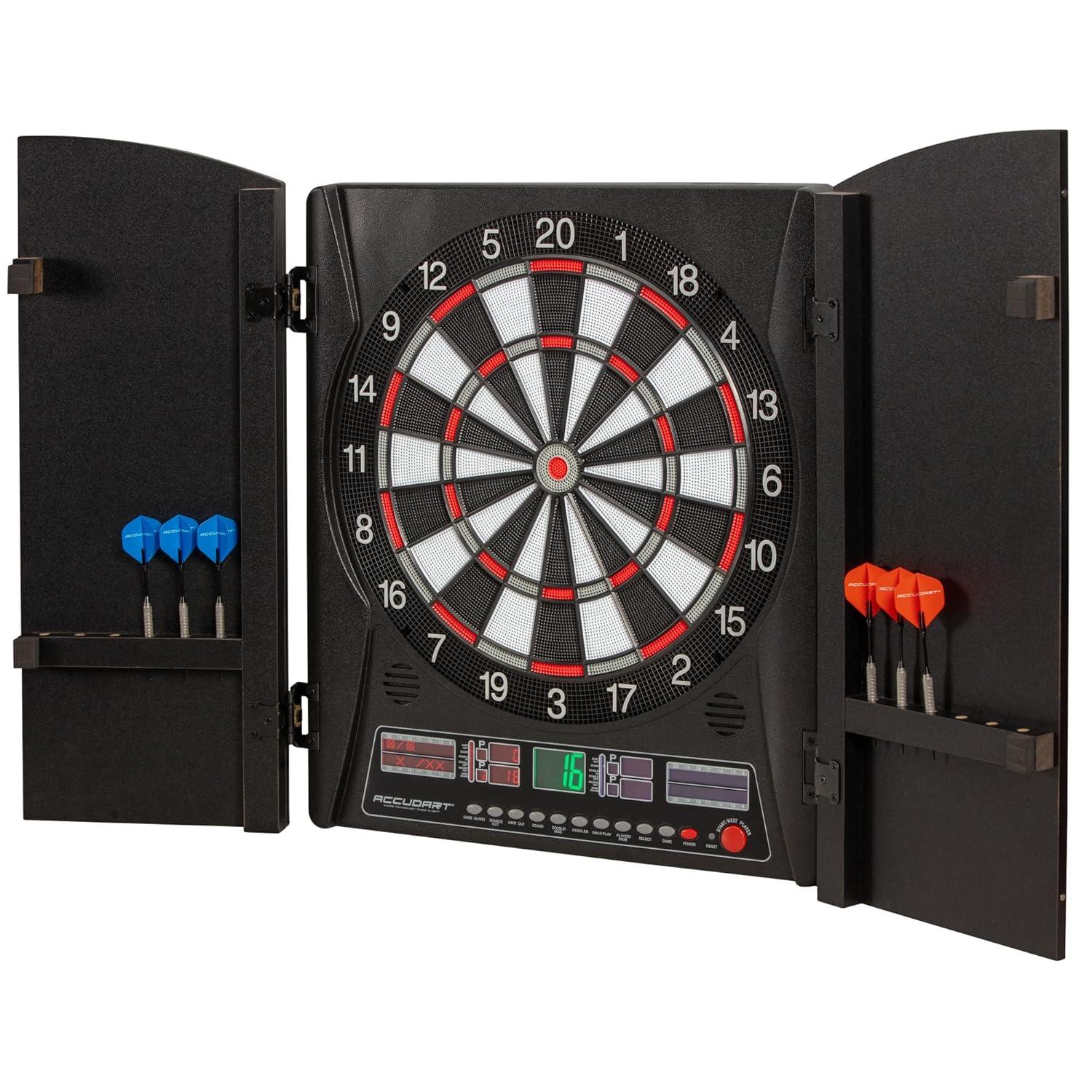 Apollo Black Woodgrain Electronic Dartboard Cabinet with Doors