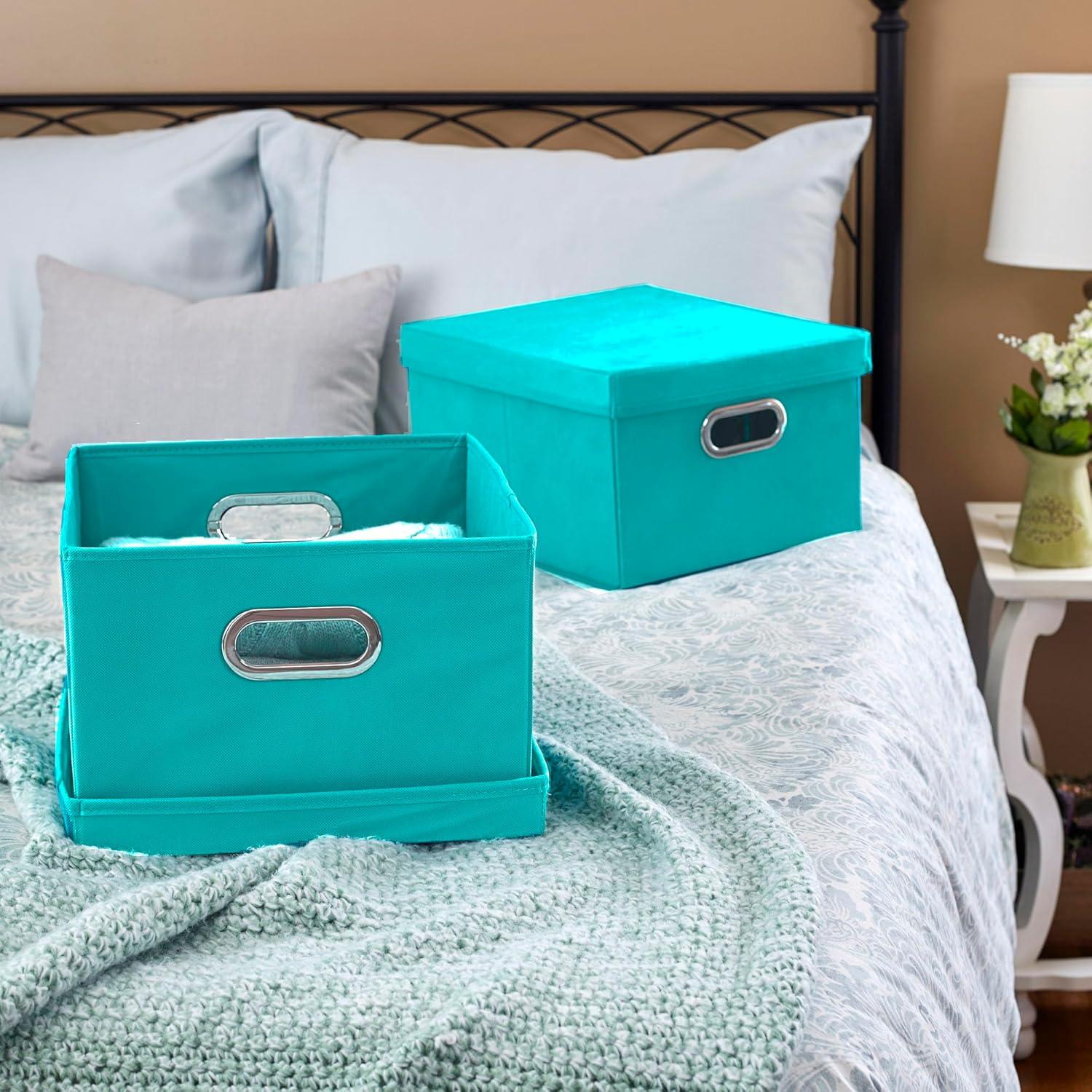 Aqua Fabric Collapsible Stackable Storage Boxes with Lids