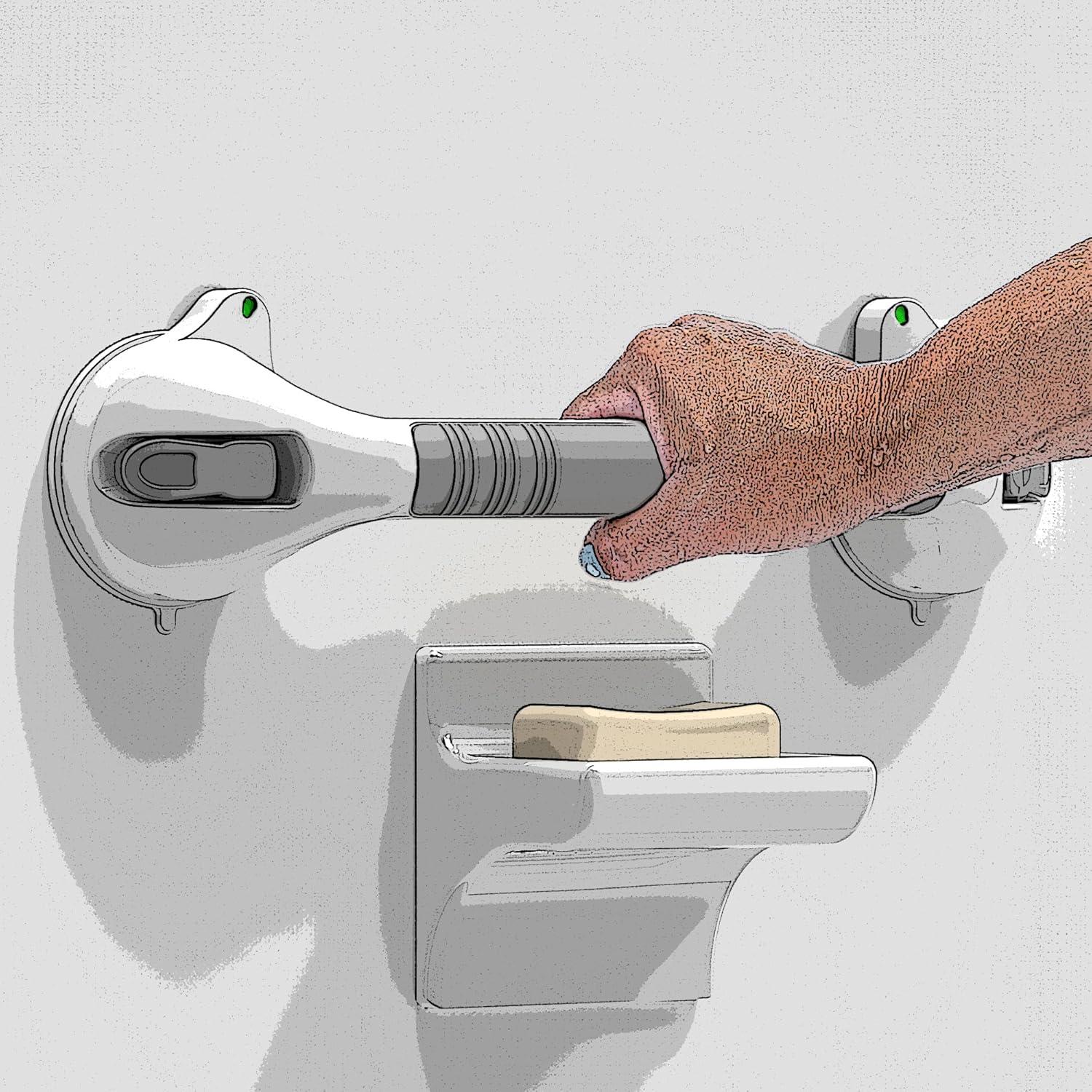 16.5inch 2 Pack Suction Balance Assist Bathroom Shower Handle,Bath Grab Bar with Indicators(White/Grey)