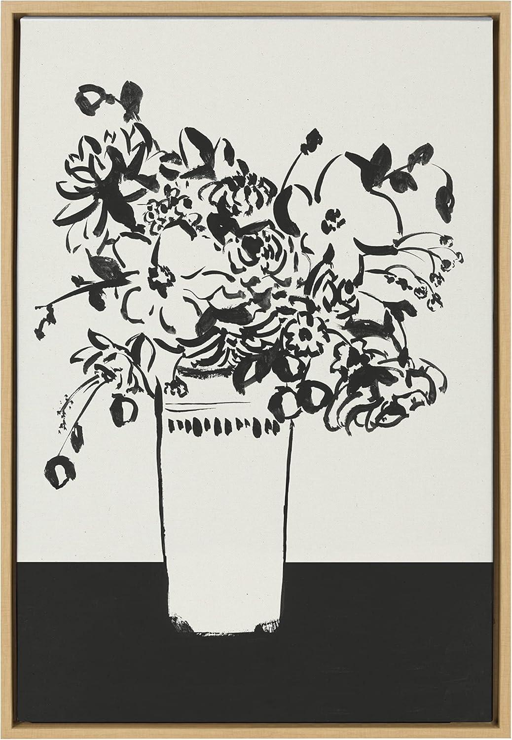 Kate and Laurel Sylvie 1043 Black and White Vase Framed Canvas by Teju Reval of SnazzyHues