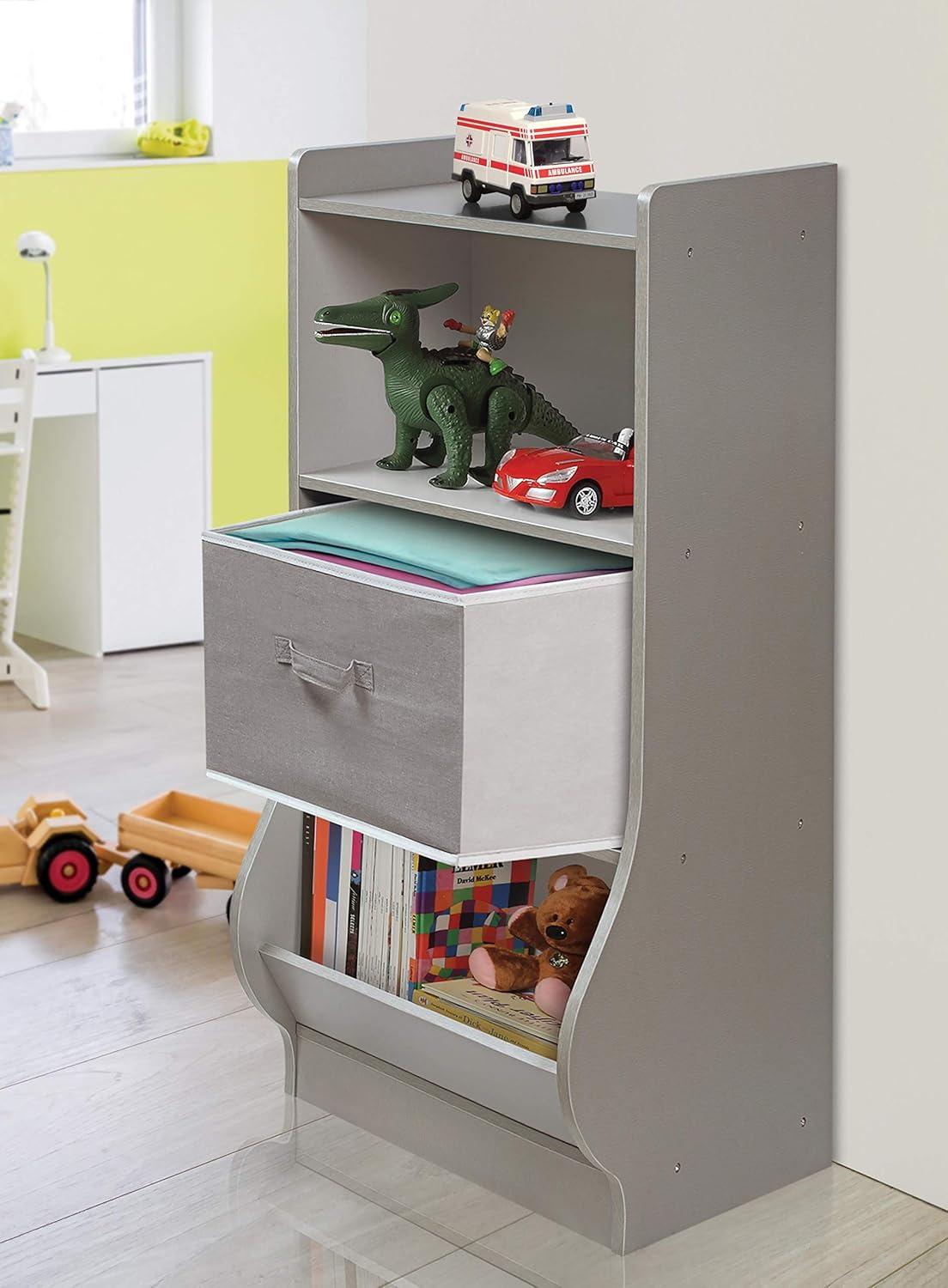 Woodgrain Gray Kids Upright Storage Nook with Reversible Basket