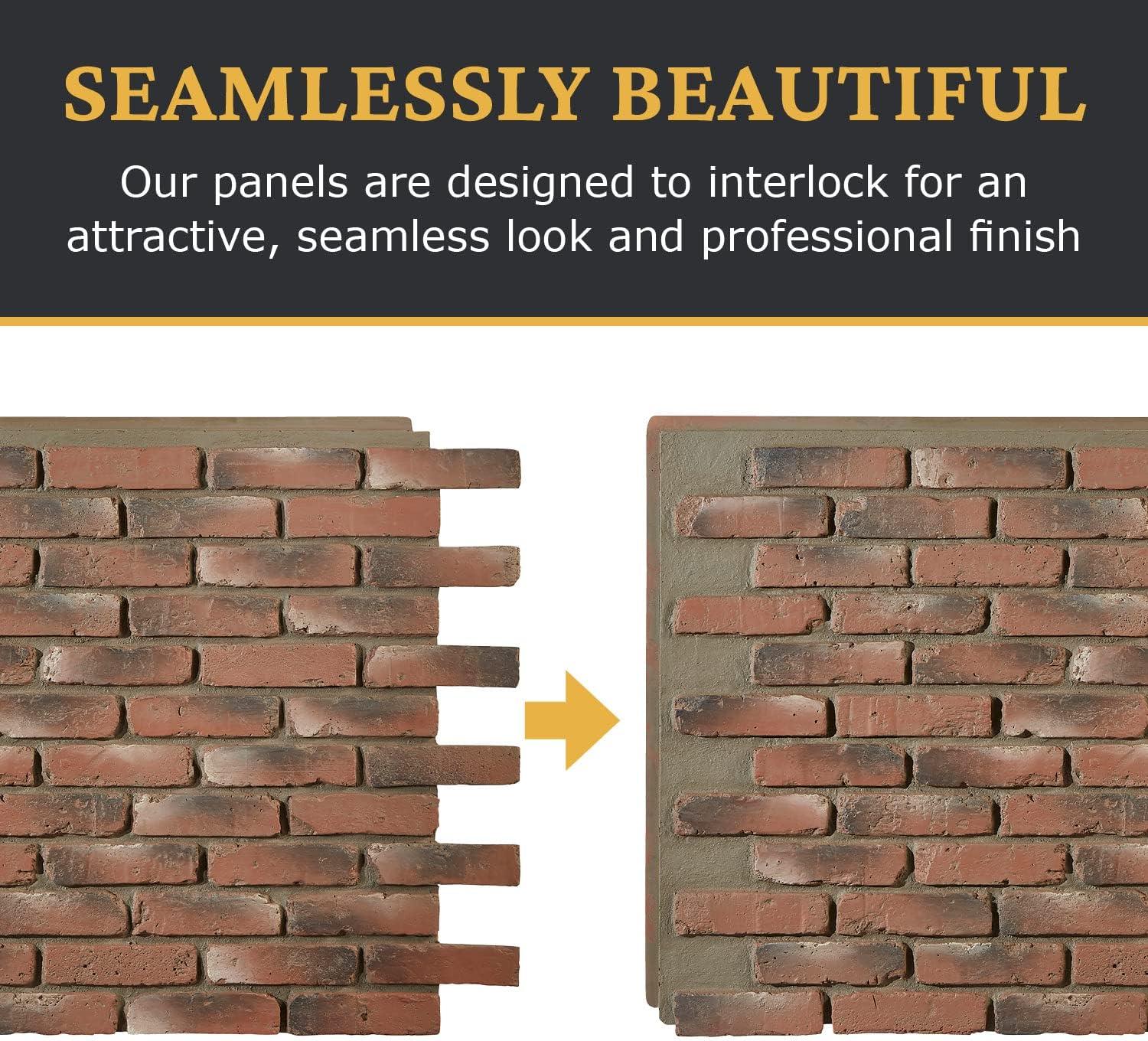 Faux Brick 3D Textured Wall Panel | Old Medford Brick | 47"L x 32"H x 1"D |1 Panel| Historic Brick