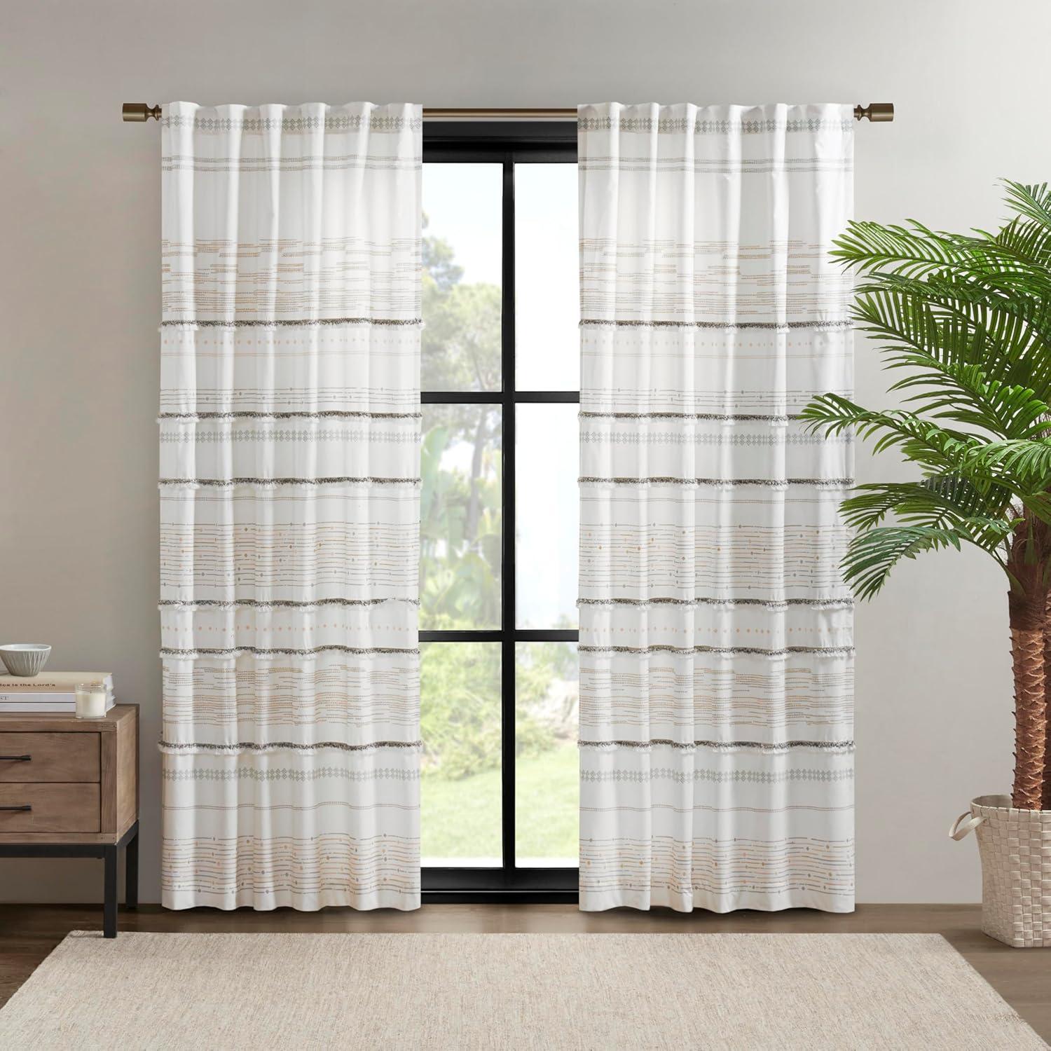INK+IVY Nea 100% Cotton Printed Single Curtain Panel with Tassel Trim and Lining