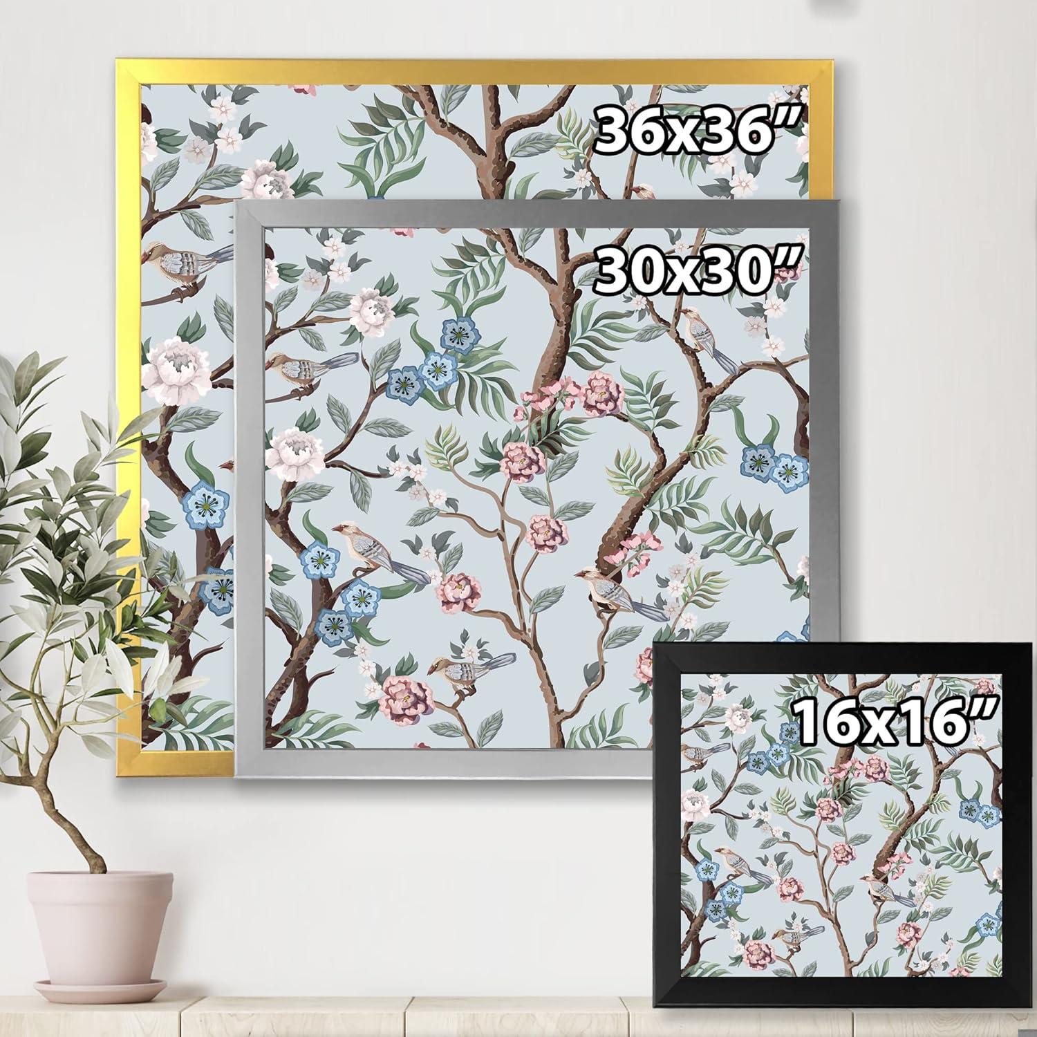Designart 'Birds and Peonies With Chinoiserie X' Traditional Framed Art Print