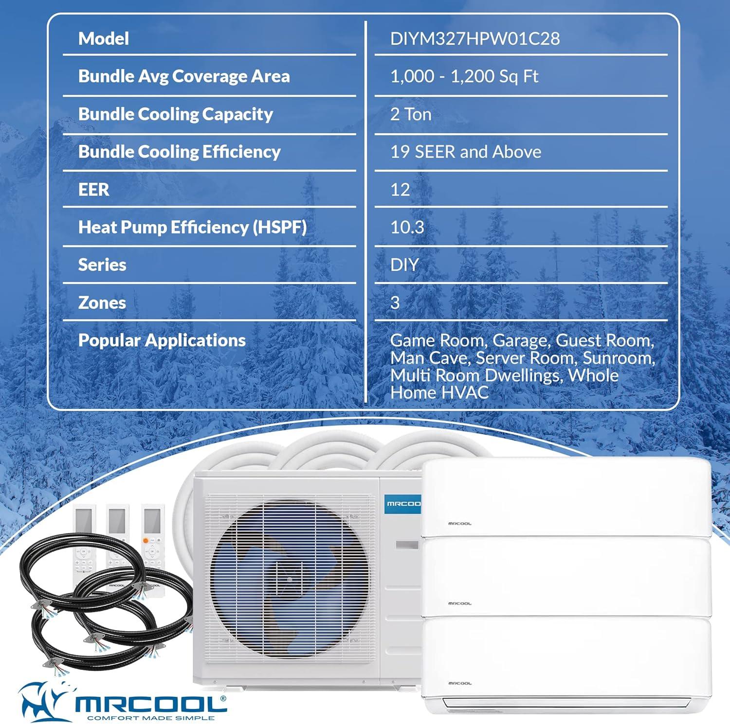 27k BTU White Multi-Zone Ductless Heat Pump Split System with Remote