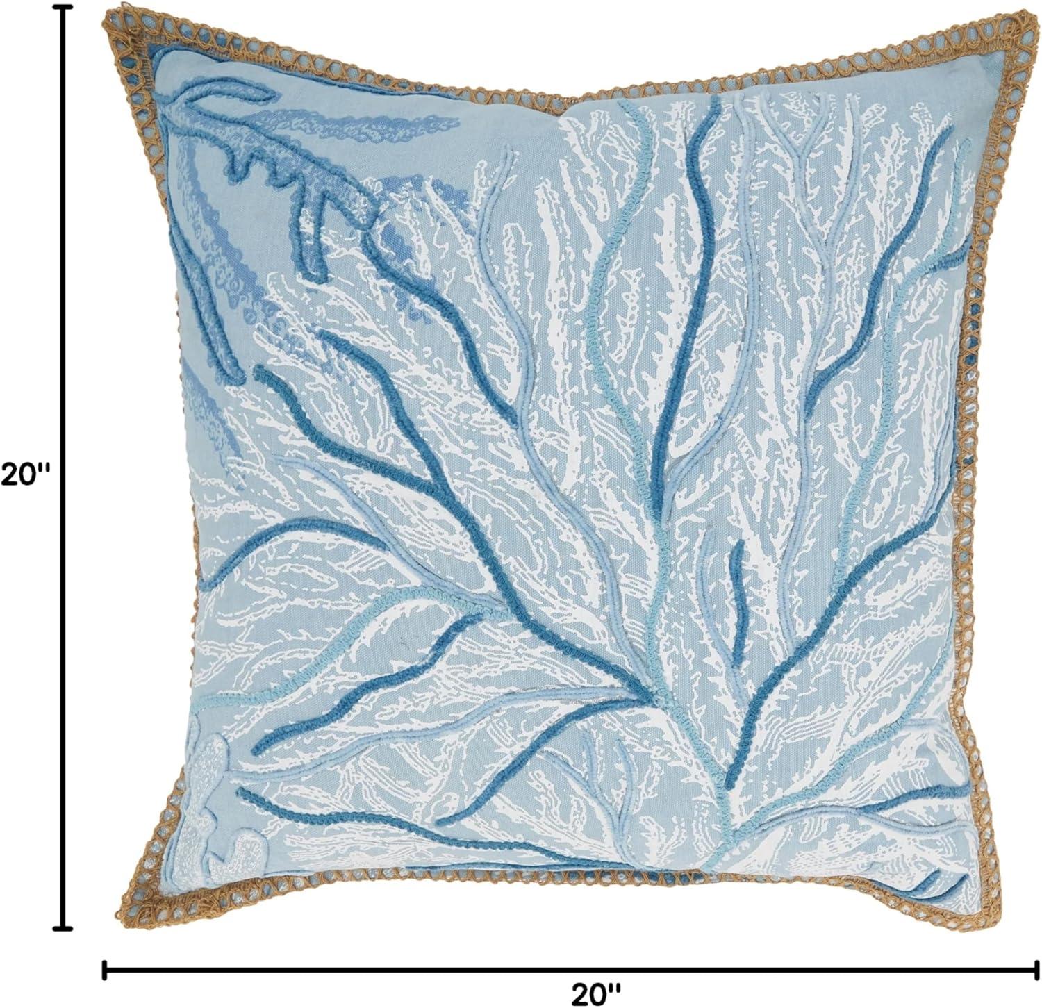 Saro Lifestyle Coral Breeze Sea Fan Down Filled Throw Pillow, Blue, 20"x20"