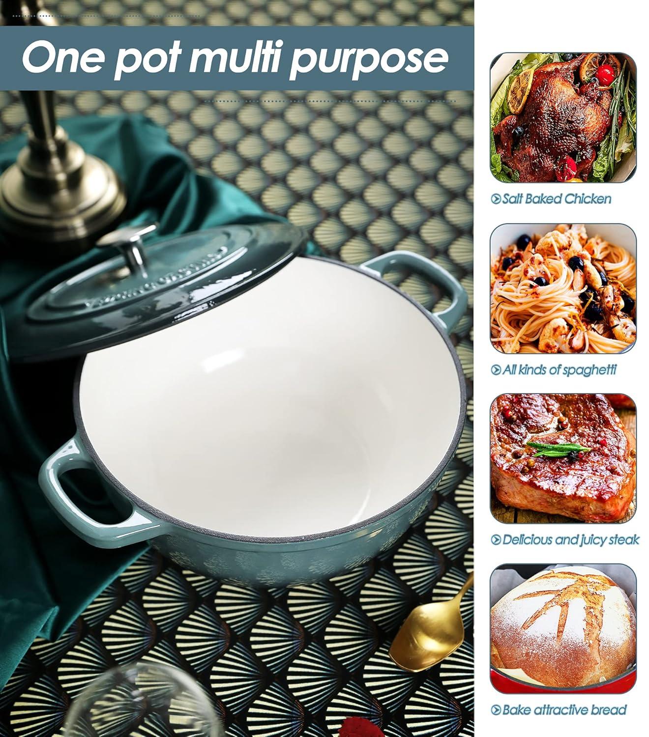 Enameled Cast Iron Dutch Oven Pot with Lid for Sourdough Bread Baking, Bread Dutch Ovens, Cooking Pots, 5 Quart, Slateblue