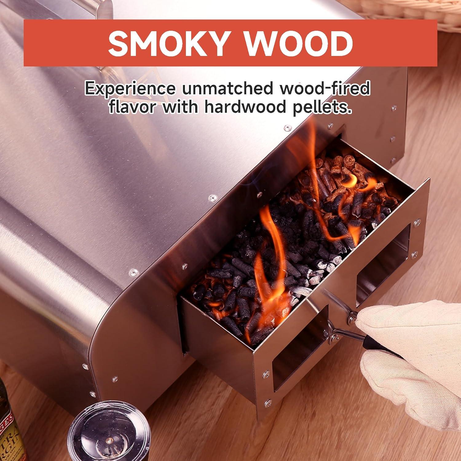 GYBER Fremont Outdoor Pizza Oven Portable 13" Stainless Steel Backyard Grill Wood Pellet and Charcoal Fired Pizza Maker for Outdoor Cooking with Pizza Stone, Built-in Thermometer, Pizza Peel