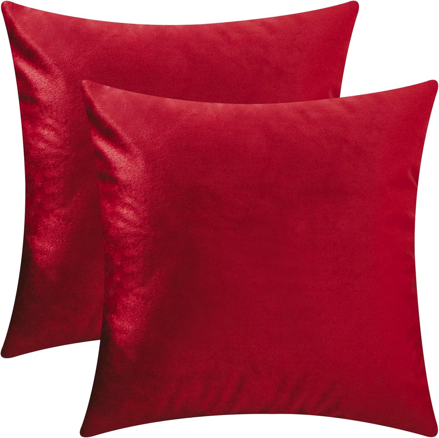 Porch & Den  Cosner Microfiber Velvet Throw Pillow Covers (Set of 2) Cherry red 18" x 18"