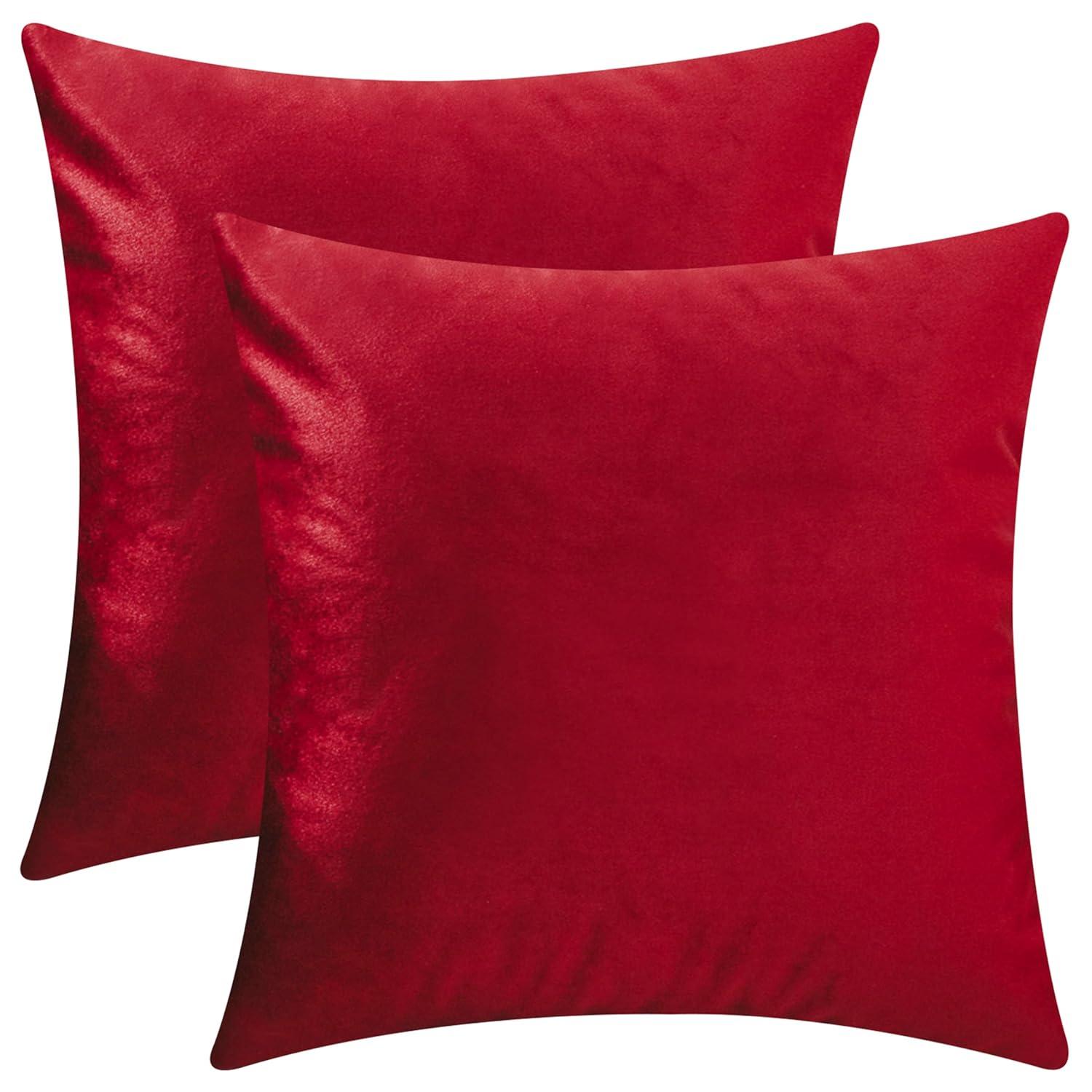 Porch & Den  Cosner Microfiber Velvet Throw Pillow Covers (Set of 2) Cherry red 18" x 18"