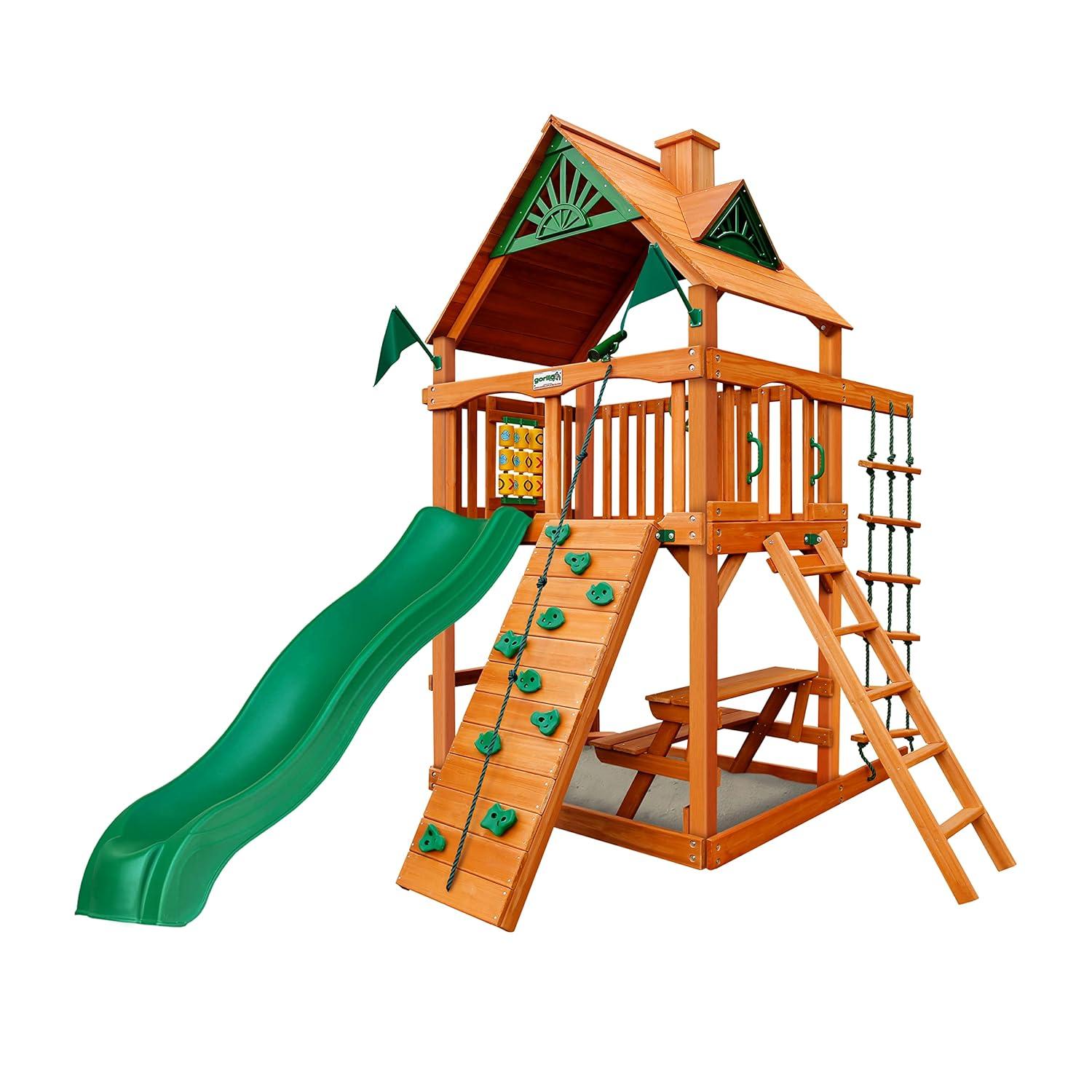 Gorilla Playsets Chateau Tower Swing Set with Wood Roof
