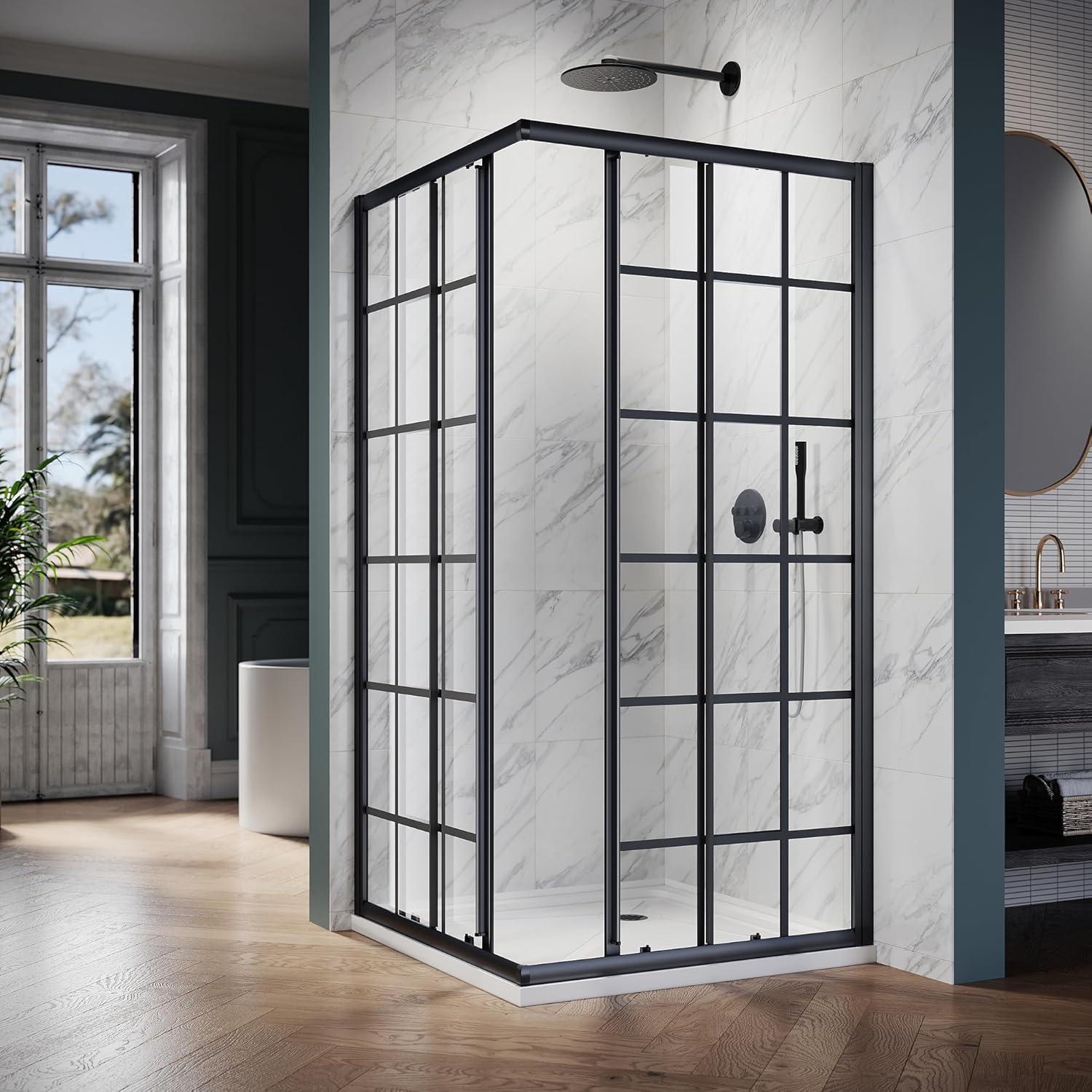 36"D x 36"W x 72"H Framed Square Shower Enclosure with 1/4"Clear Tempered Glass Shower Door