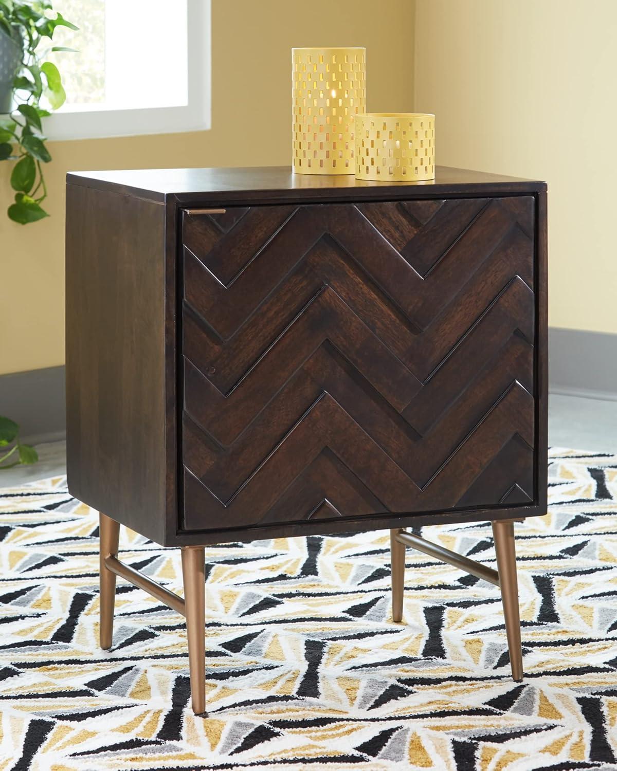 Dark Brown Chevron Pattern Mid-Century Modern Accent Cabinet