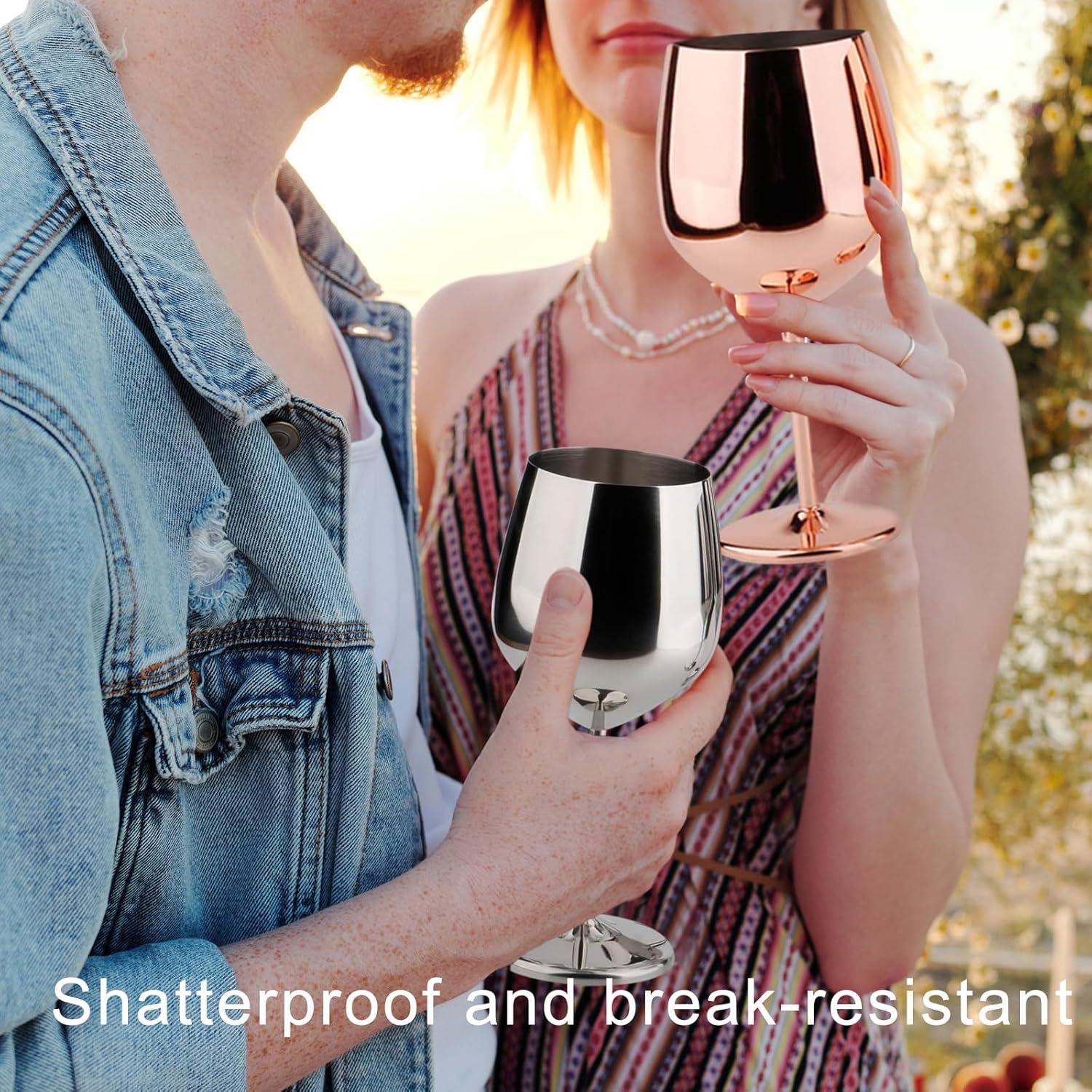 Stainless Steel Wine Glass 18oz - Set of 4 Matte Silver - 3.6" D x 8.3" H, Large (851005)