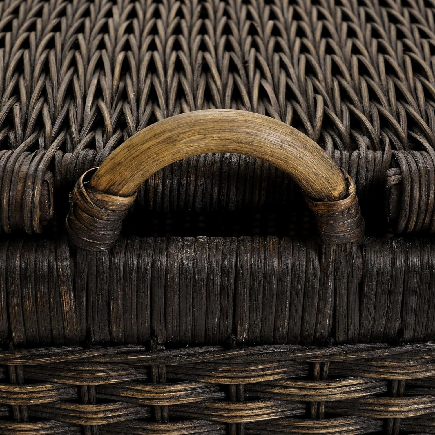 Medium Serene Grey Wicker Rectangular Storage Basket with Lift-Off Lid