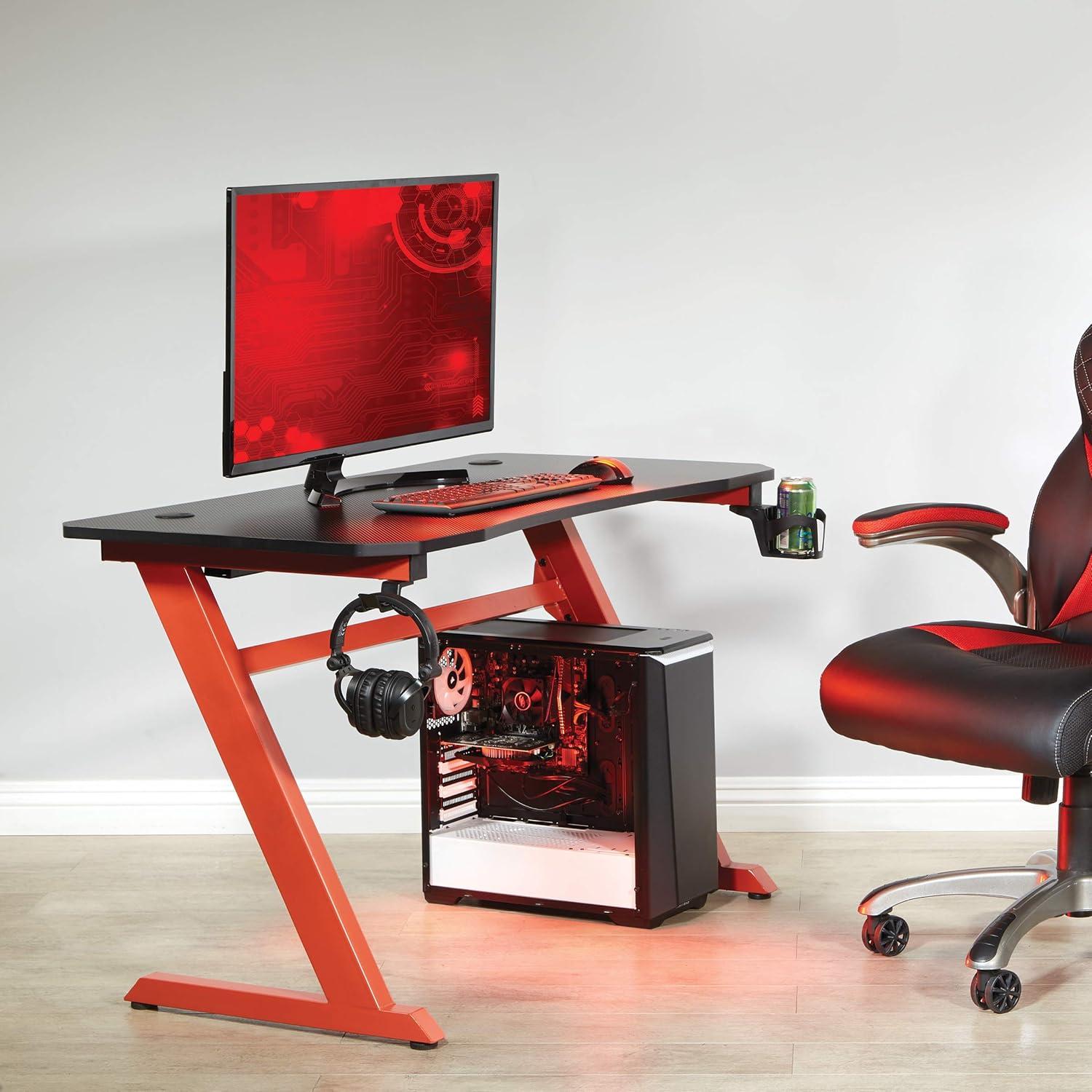 Ghost Battlestation 47'' Matte Black and Red Gaming Desk with Accessories