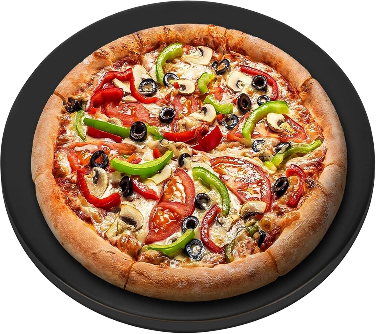 LIFETIME FLOORING LLC Round Pizza Grilling Stone For Oven, BBQ And Grill - 15” Non-Stick Black Ceramic Baking Stone For Pies, Pastry Bread, Calzone - Home Kitchen Accessories
