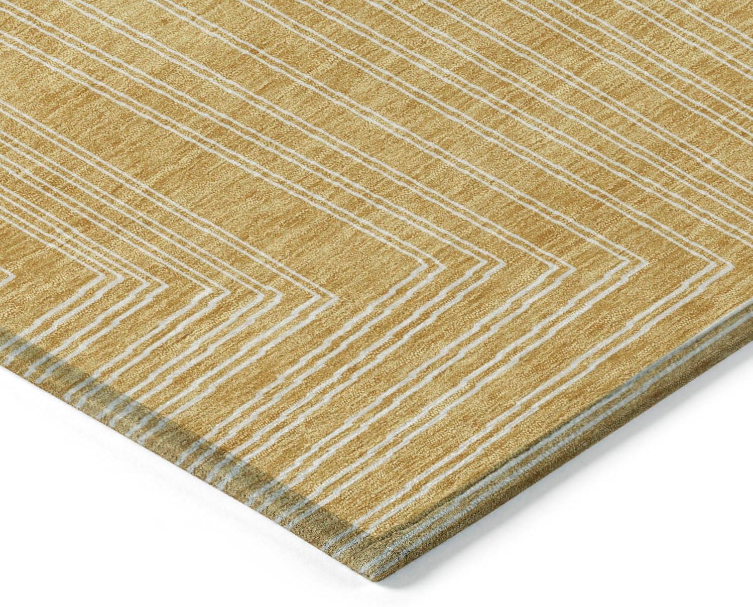 Gold Geometric Flat Woven Washable Rectangular Rug