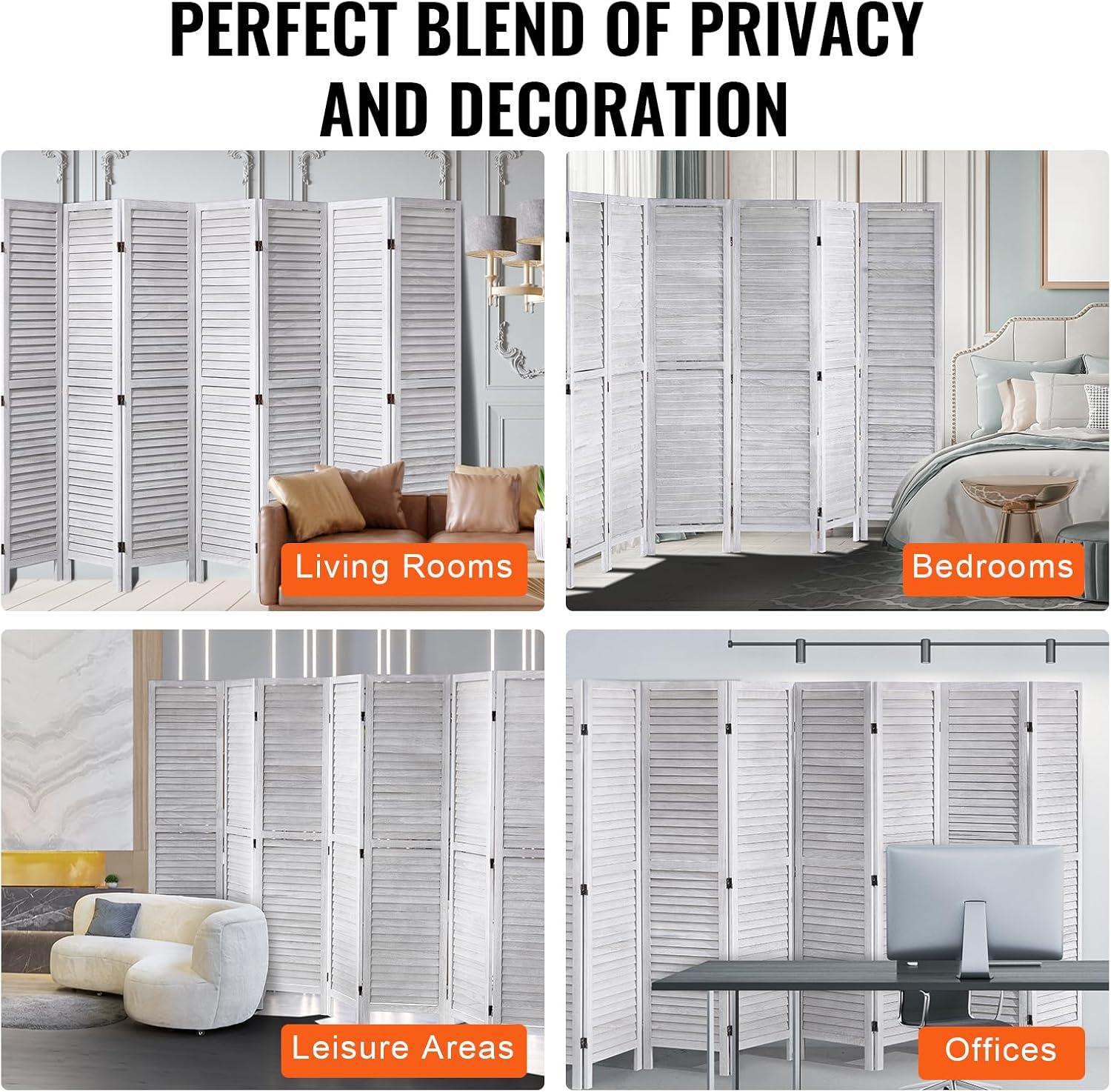 Wood Room Divider, 8 Panel Wood Folding Privacy Screen, 66.9 in. Tall Indoor Louvered Wooden Partition, Portable