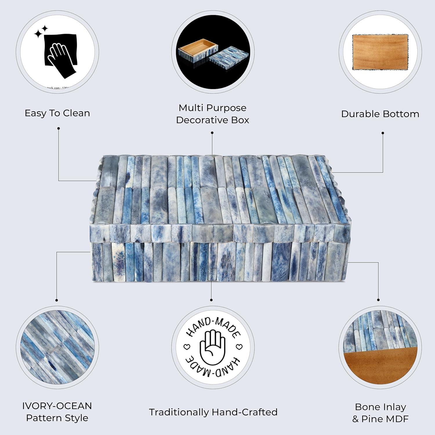 Handicrafts Home Decorative Box - Handmade Jewelry Organizer Box with Lid - Keepsake Box for Home Decor, Jewelry, Accessories, Collectibles - Modern Wooden Storage Box - Ocean, 8X6X1.5 inch