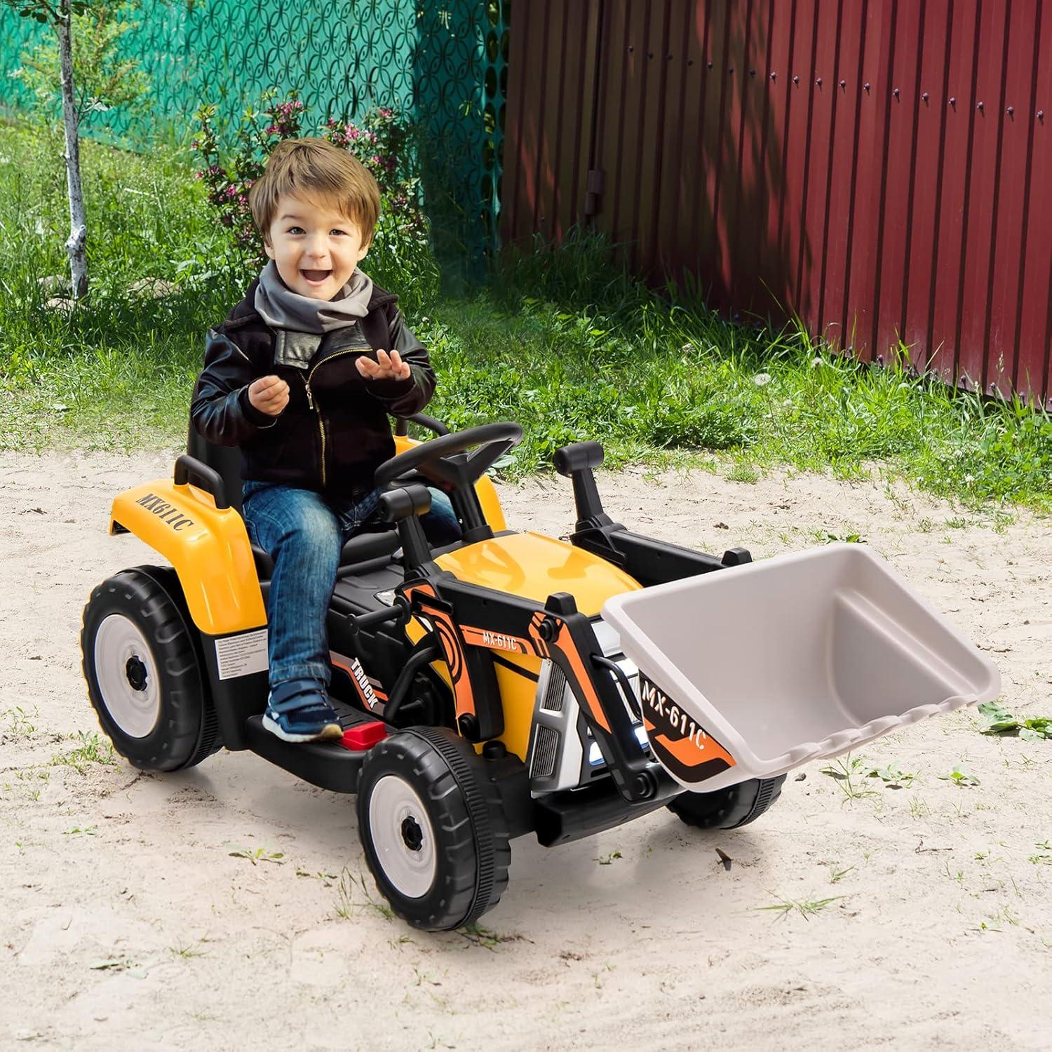 12V Yellow Kids Ride-On Excavator with Adjustable Bucket