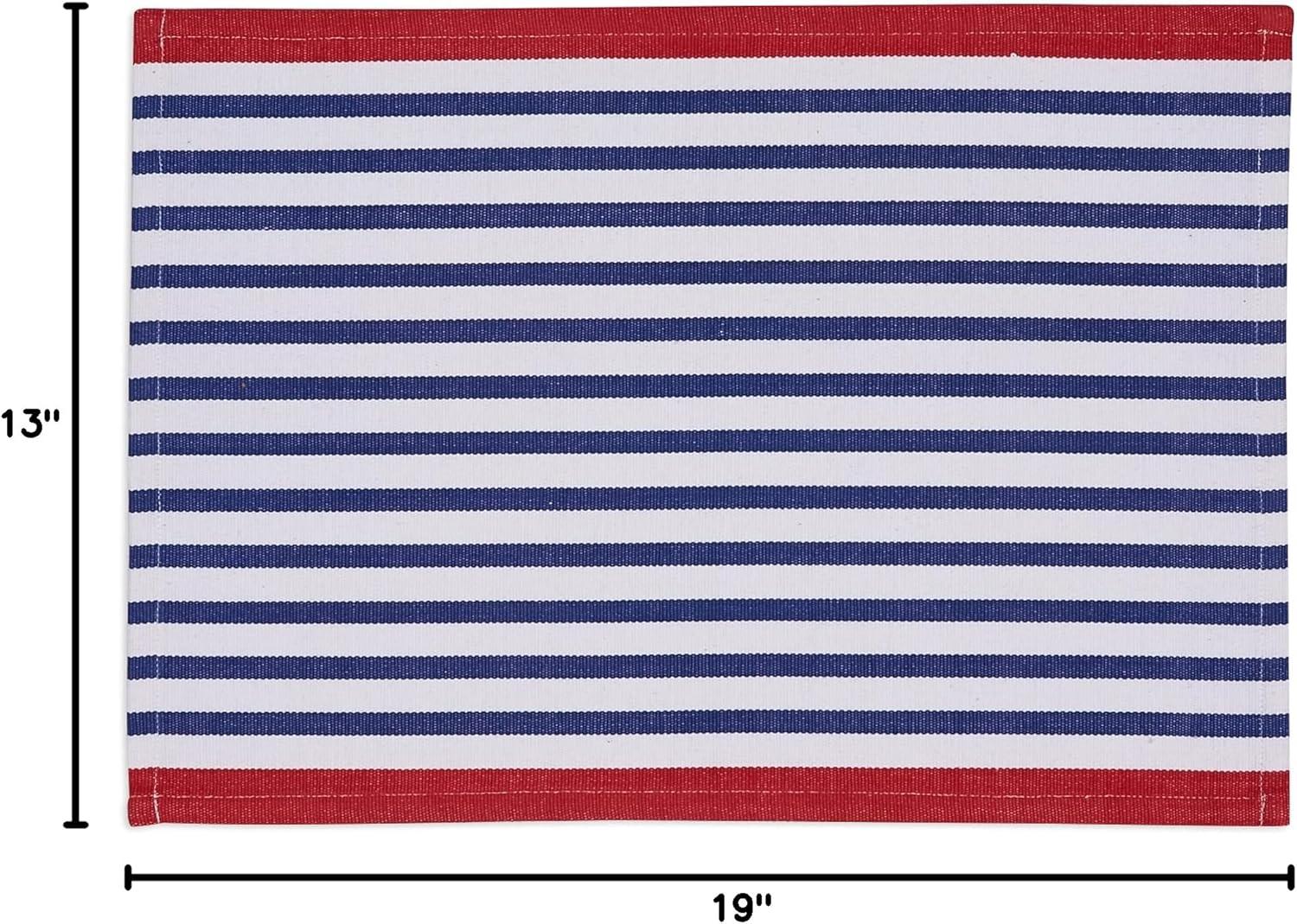 Nautical Stripe Cotton Placemats, Red and Blue, 6 Piece Set