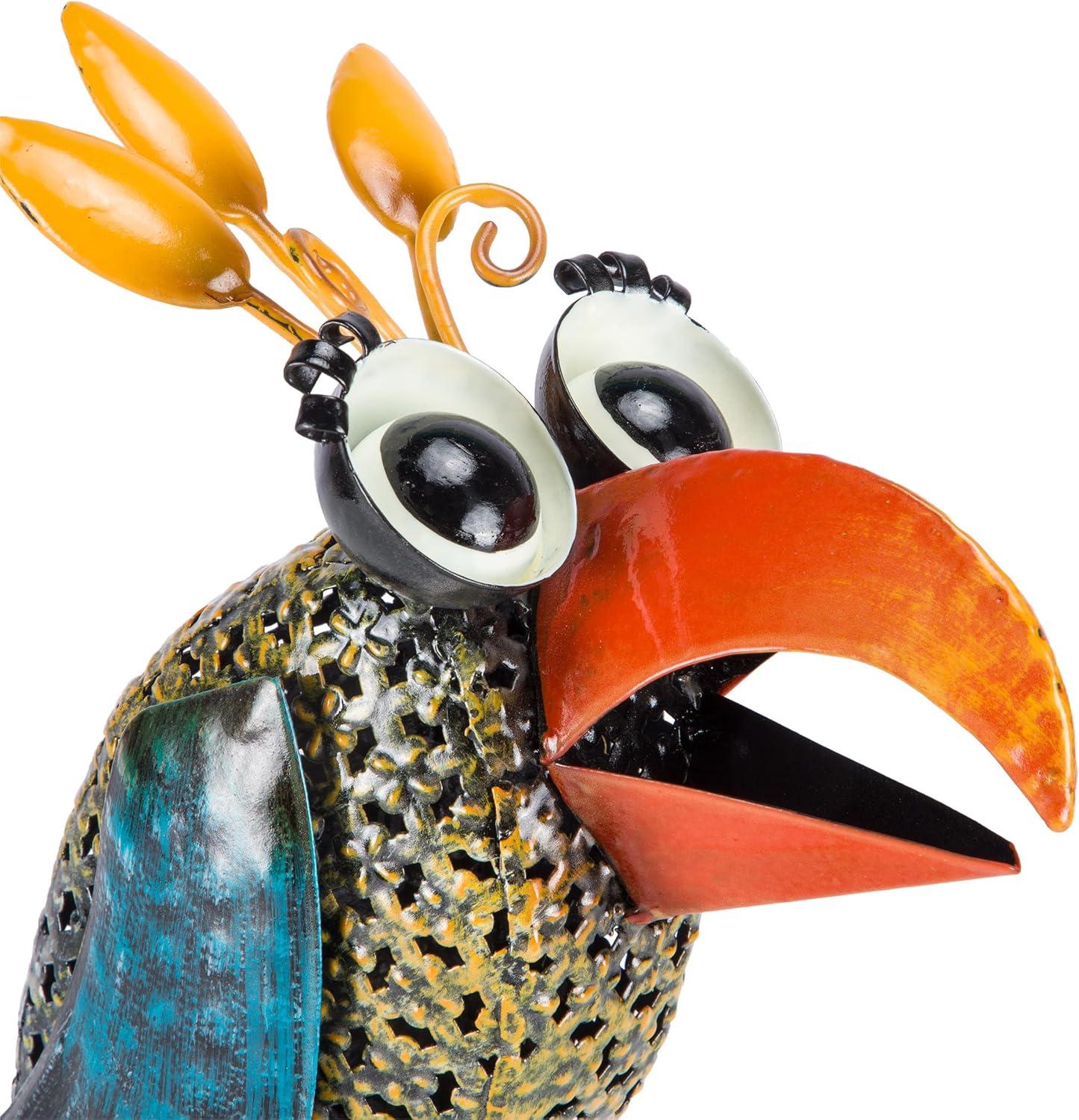 Quirky Multi-Color Metal Wide-Eyed Bird Lawn Decoration