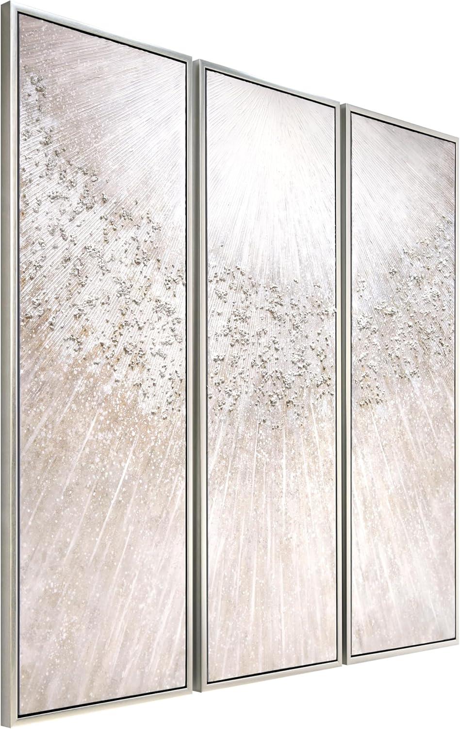 Empire Art Direct Silver Radiant Trio Textured Glitter Hand Painted Framed Canvas Wall Art with Silver Leaf