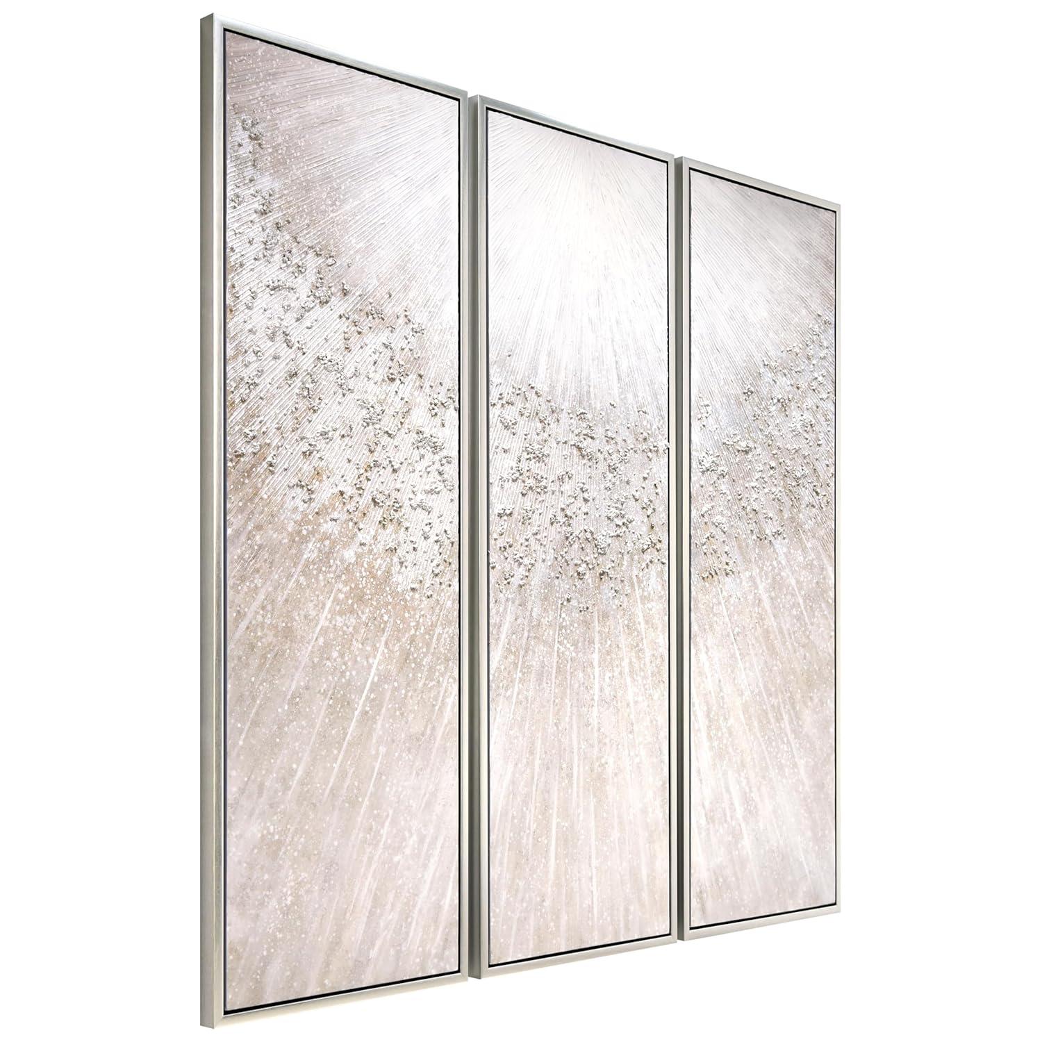 Empire Art Direct Silver Radiant Trio Textured Glitter Hand Painted Framed Canvas Wall Art with Silver Leaf