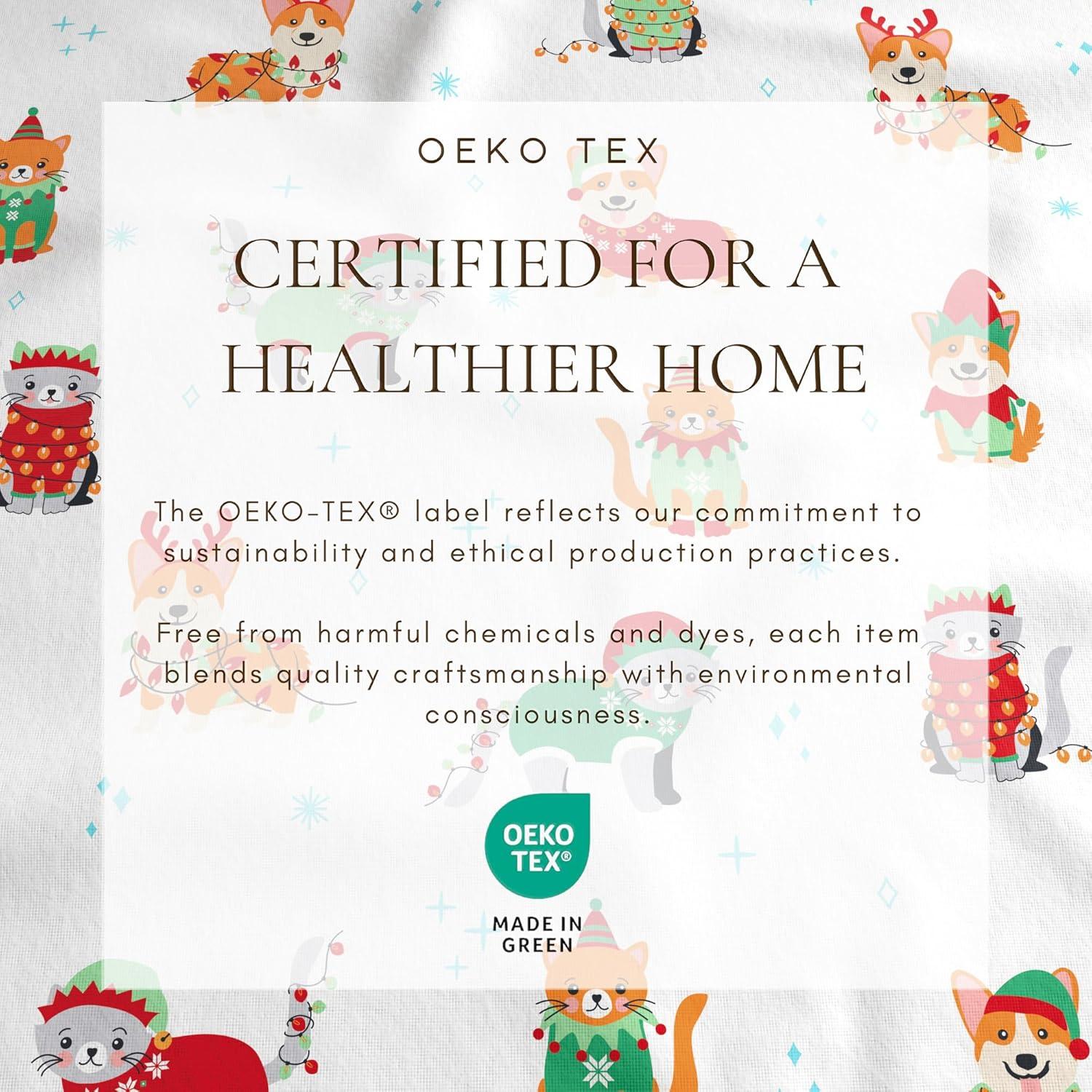 100% Cotton Christmas Flannel Sheets - Great Bay Home (Queen, Dog Cat Christmas)